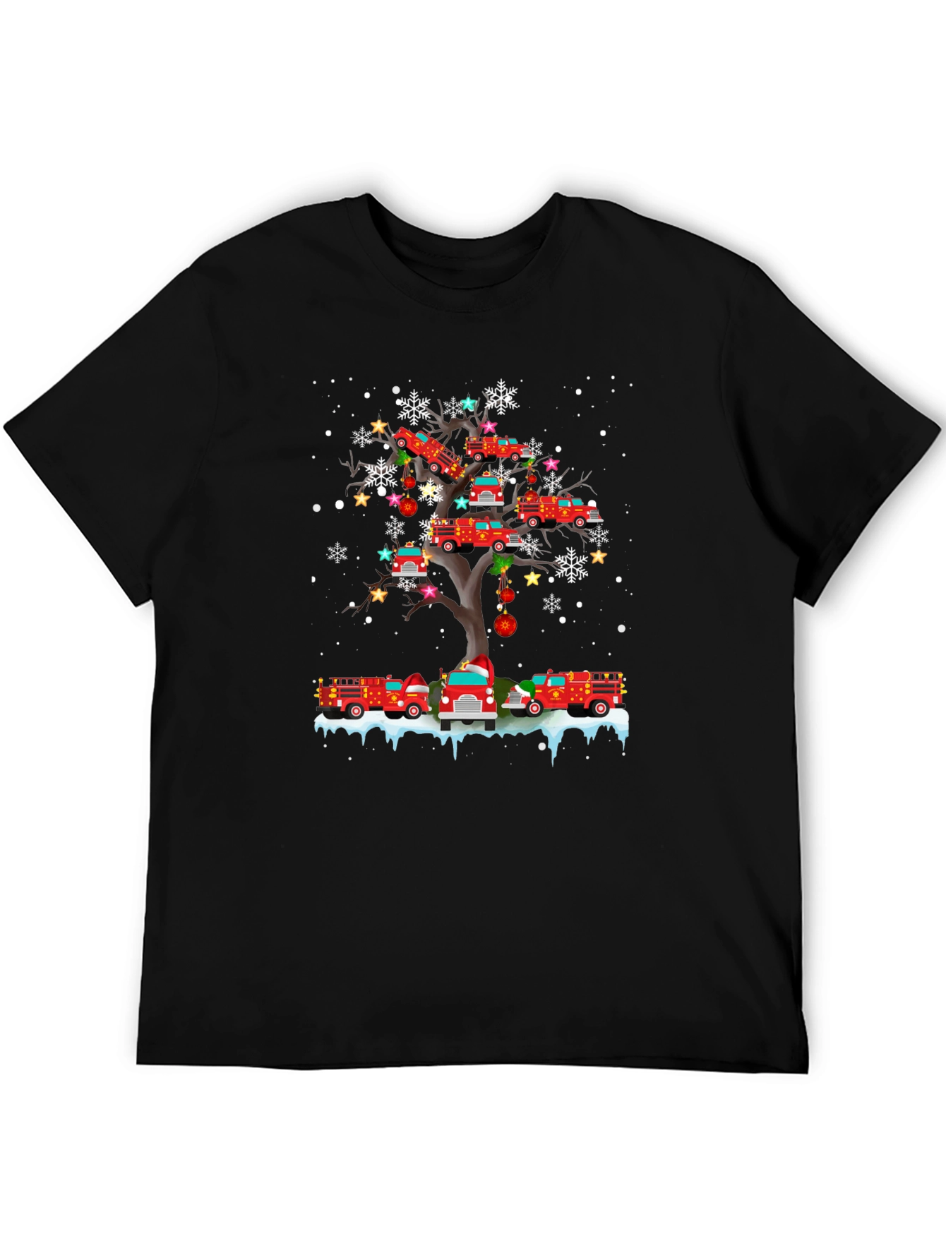 Fire Truck Christmas Tree T-Shirt Holiday Tee