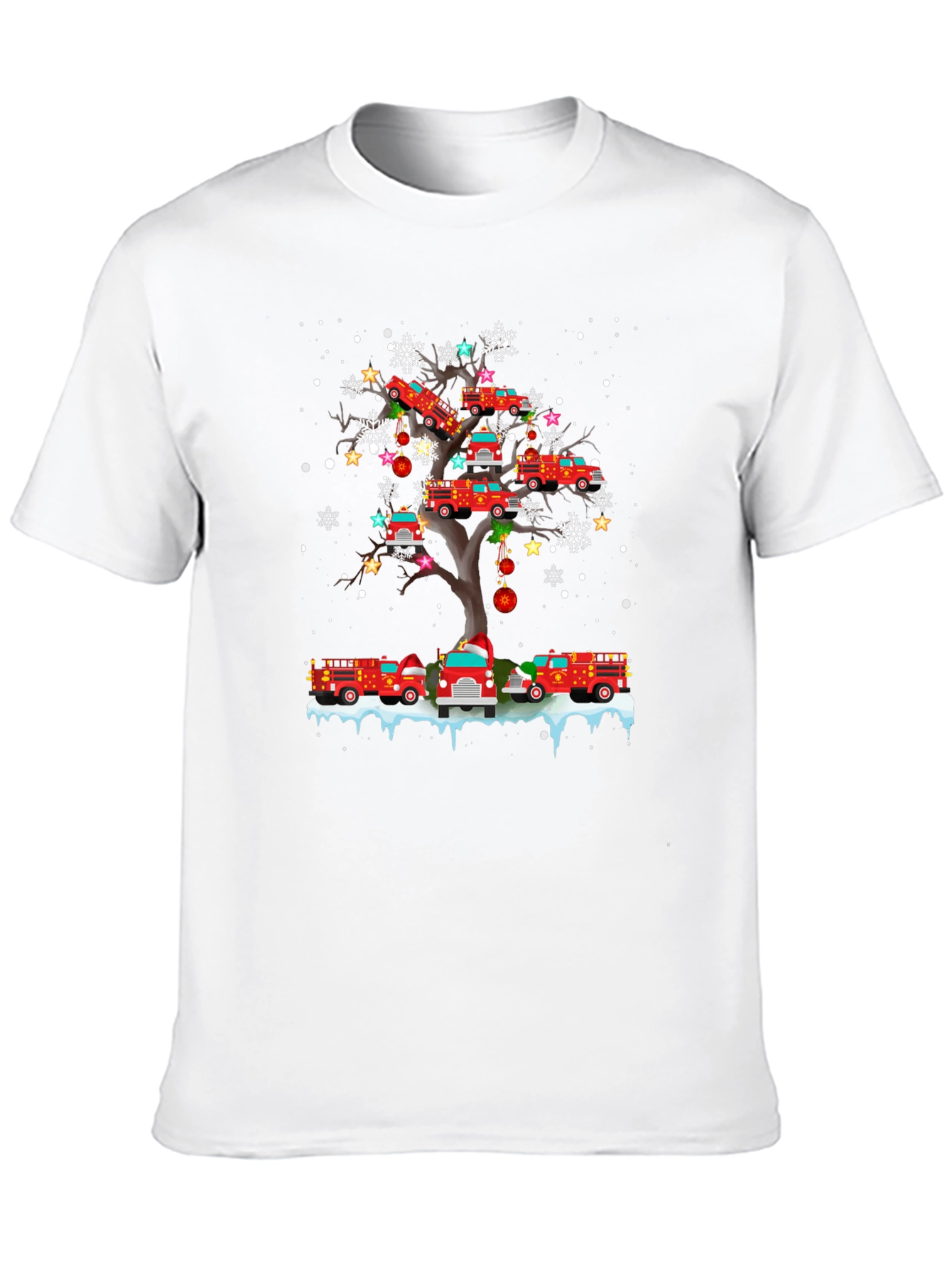 Fire Truck Christmas Tree T-Shirt Holiday Tee