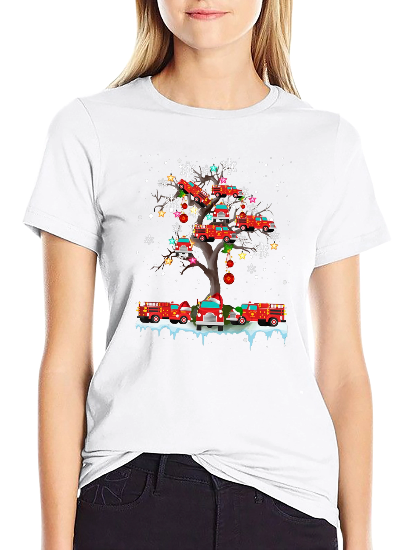 Fire Truck Christmas Tree T-Shirt Holiday Tee