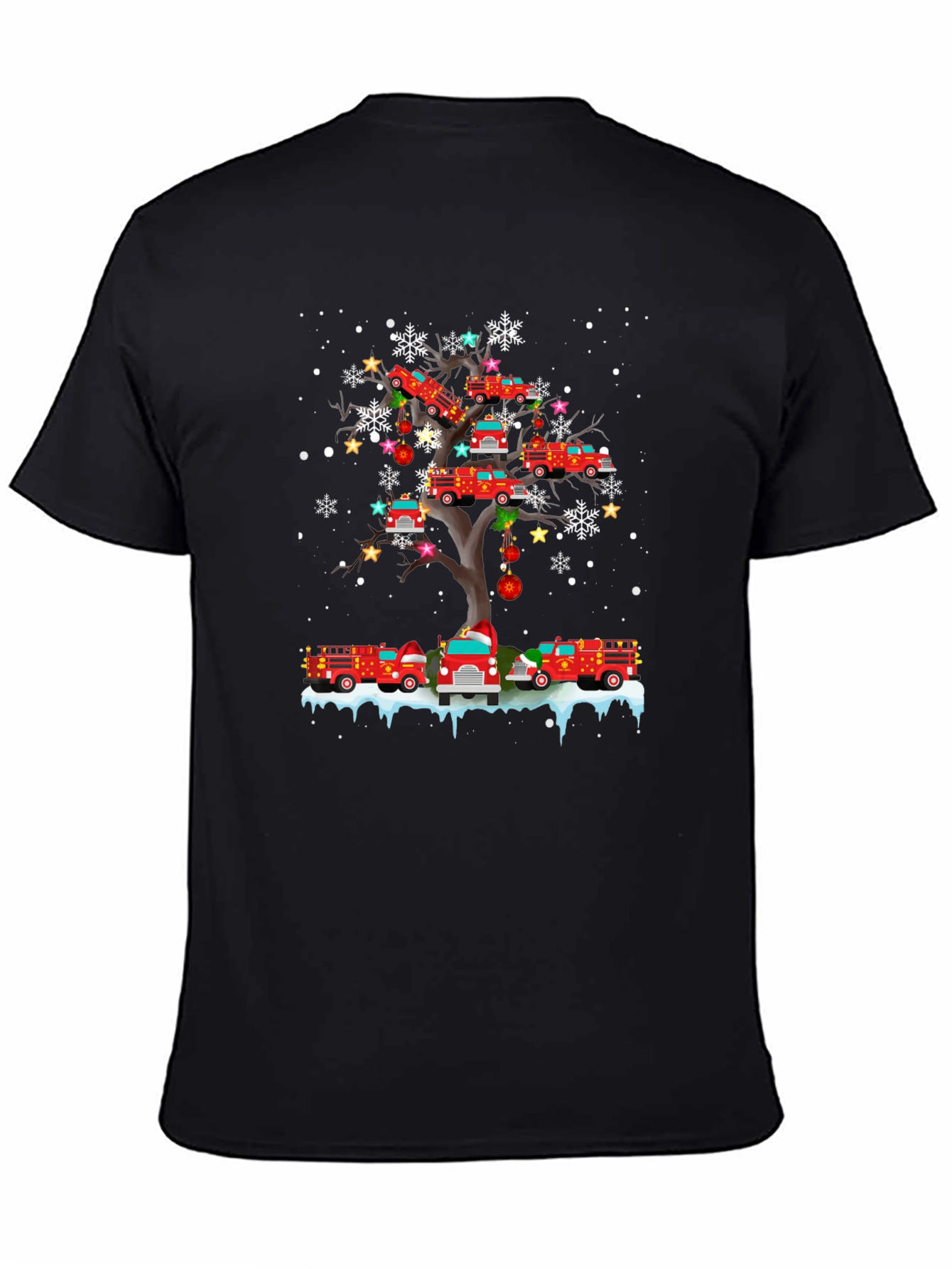 Fire Truck Christmas Tree T-Shirt Holiday Tee