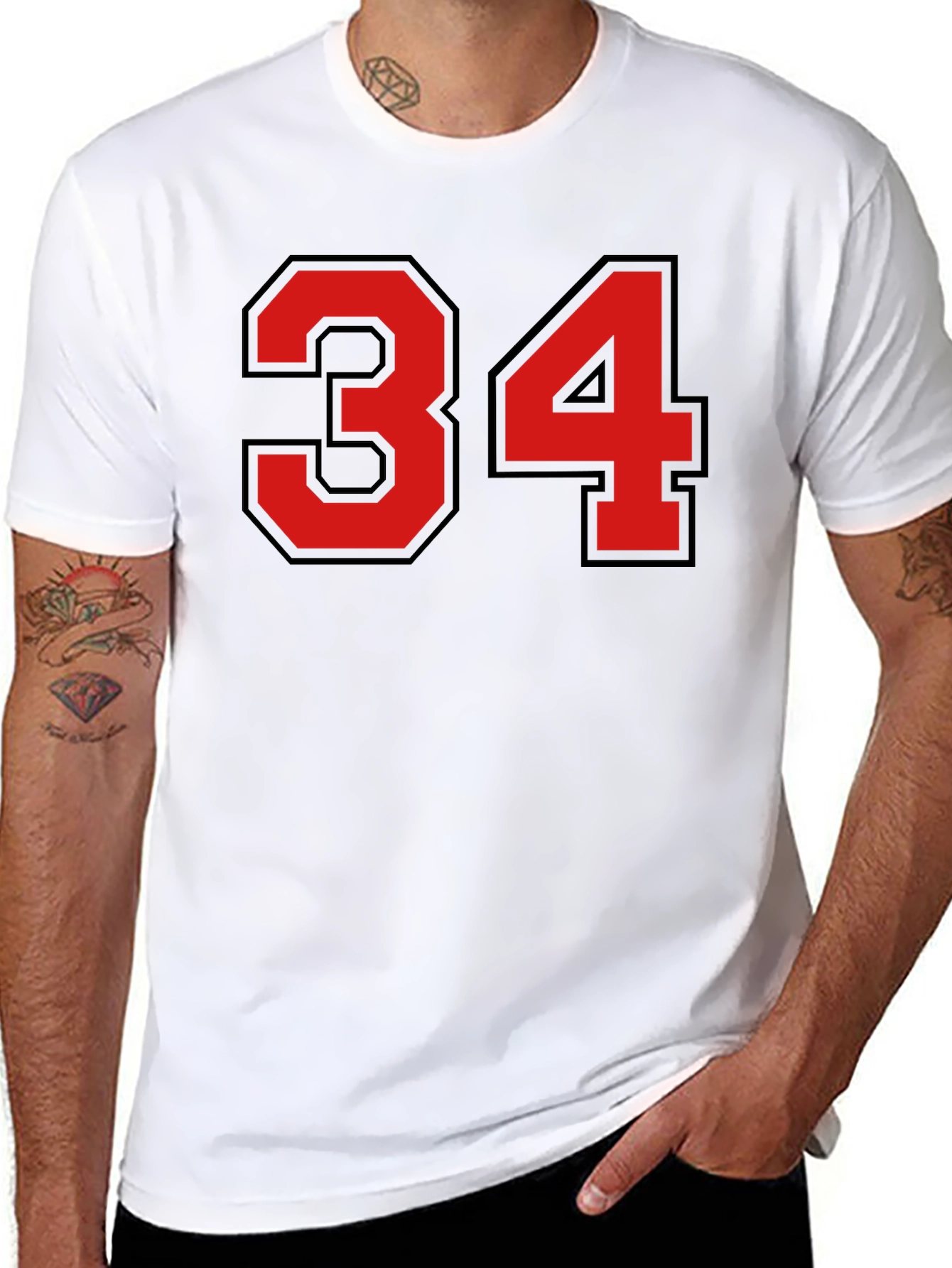 Mens Black T-Shirt with Red 34 Design