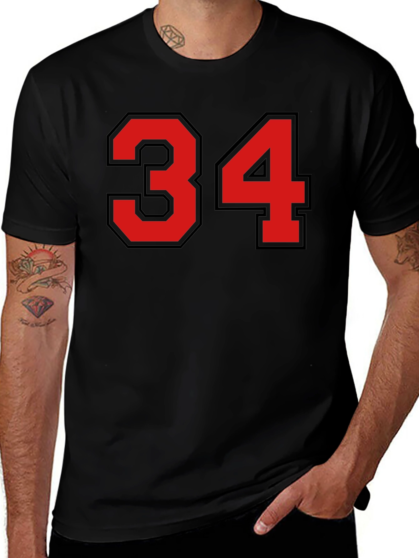 Mens Black T-Shirt with Red 34 Design