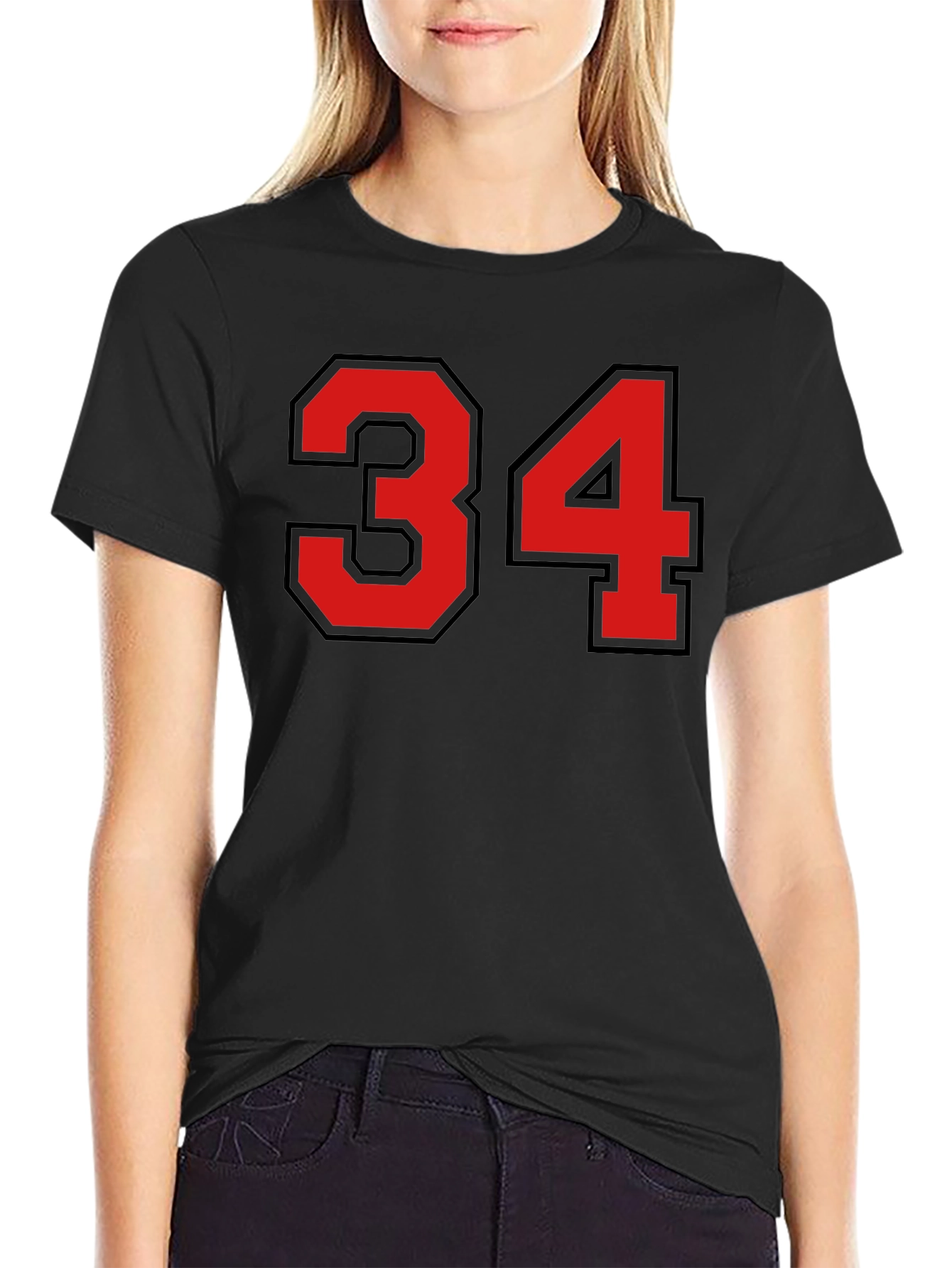 Mens Black T-Shirt with Red 34 Design