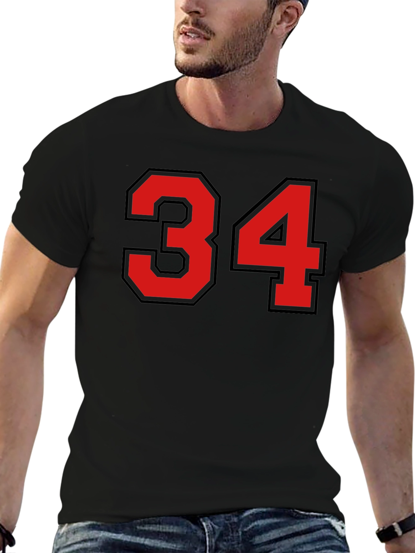 Mens Black T-Shirt with Red 34 Design