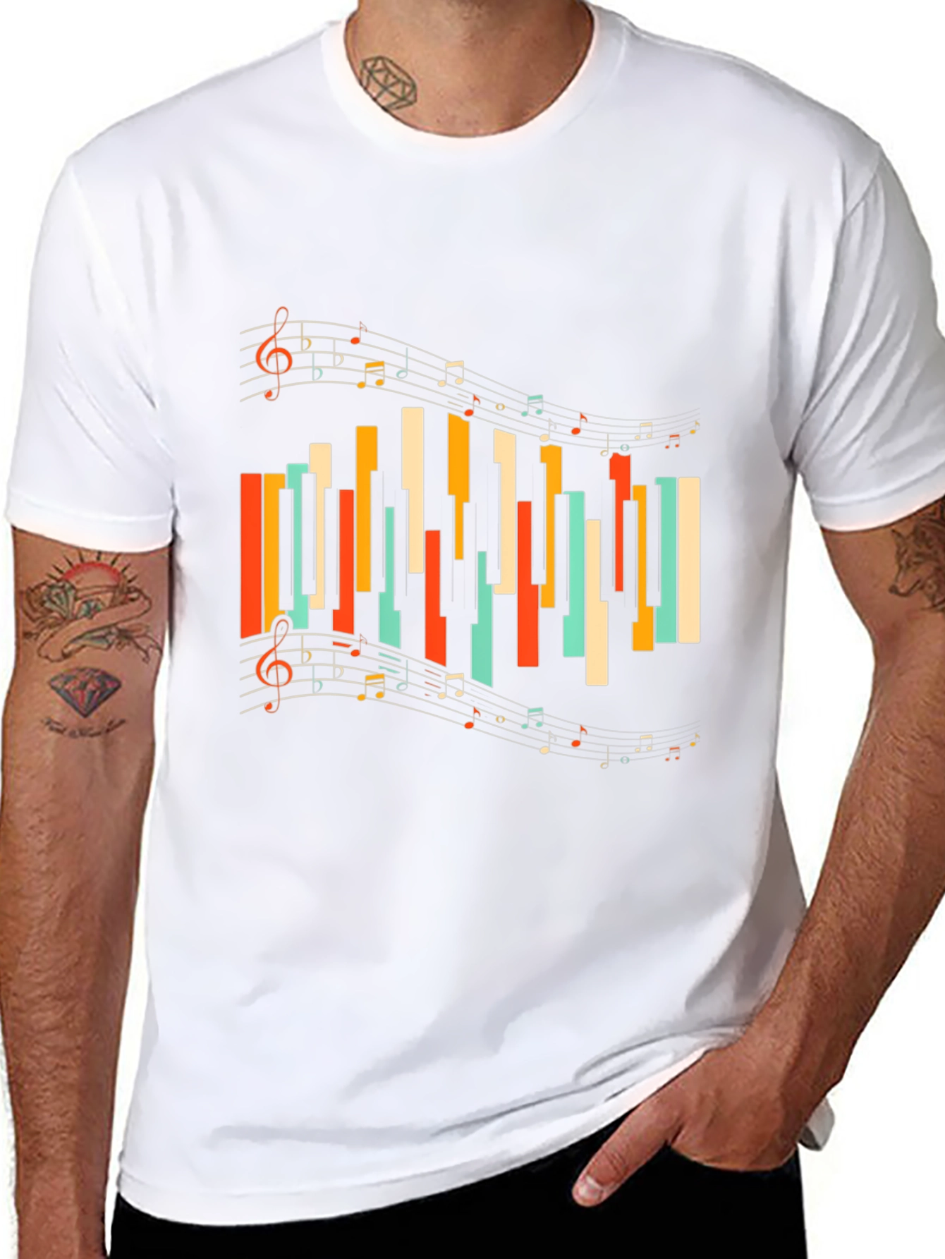 Musical Notes Piano Keys Graphic Tee