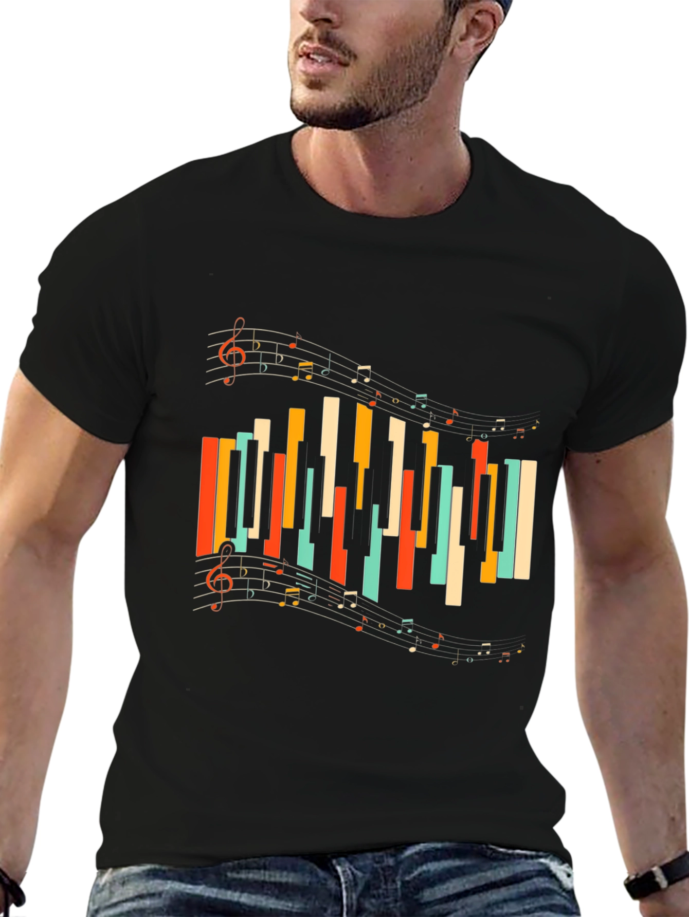 Musical Notes Piano Keys Graphic Tee