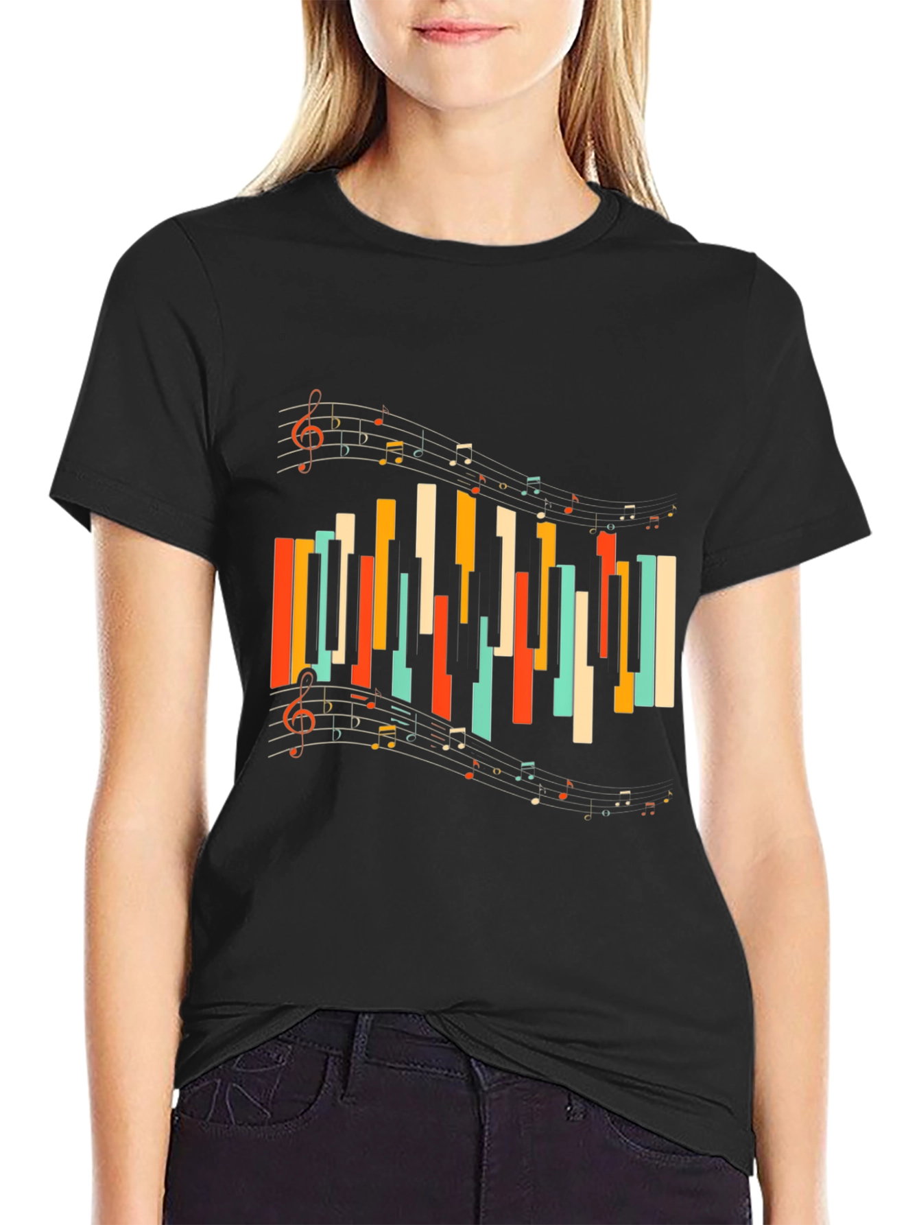 Musical Notes Piano Keys Graphic Tee