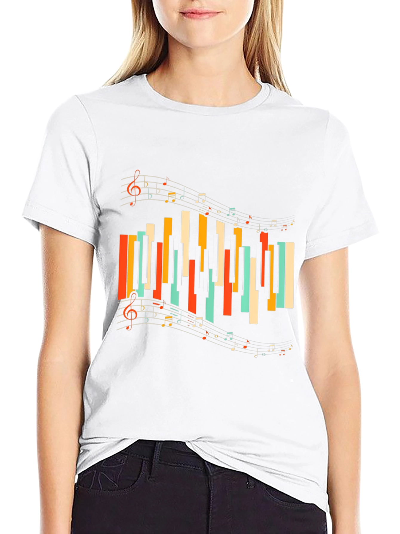 Musical Notes Piano Keys Graphic Tee