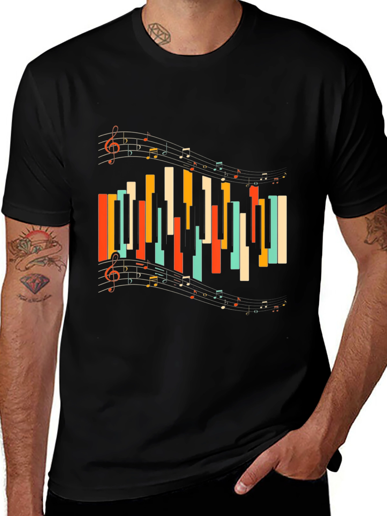 Musical Notes Piano Keys Graphic Tee