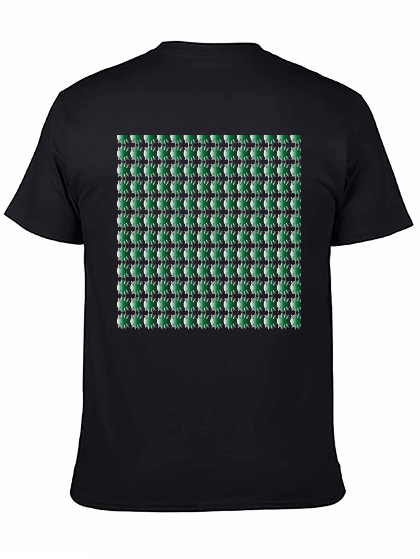 Green Geometric Patterned Mens Black T-Shirt
