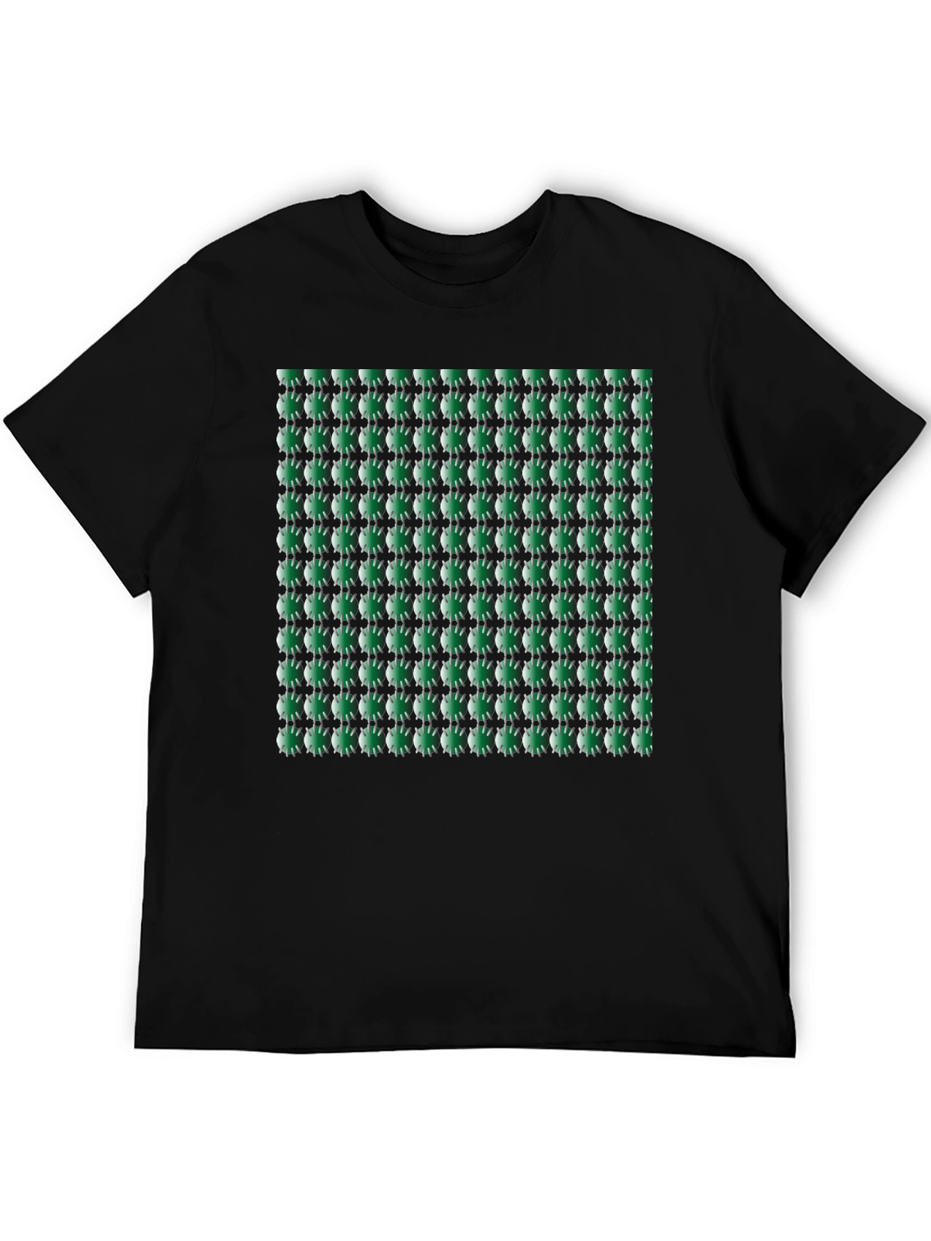 Green Geometric Patterned Mens Black T-Shirt