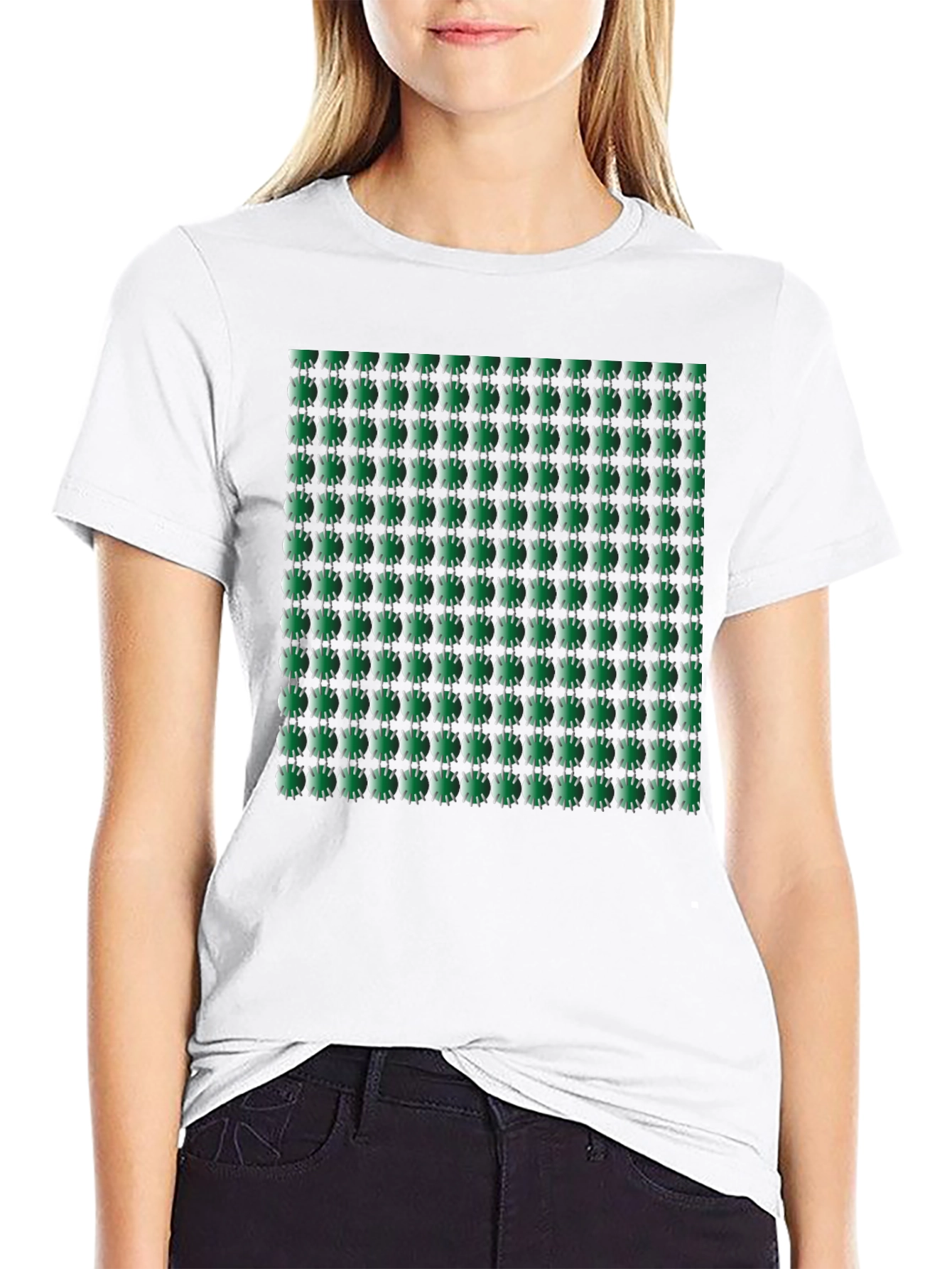 Green Geometric Patterned Mens Black T-Shirt
