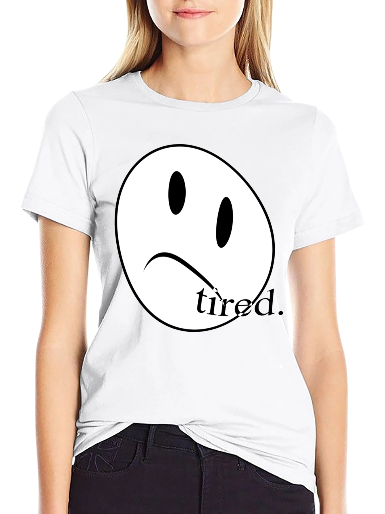 Sad Face Tired T-Shirt - Unisex Cotton Tee
