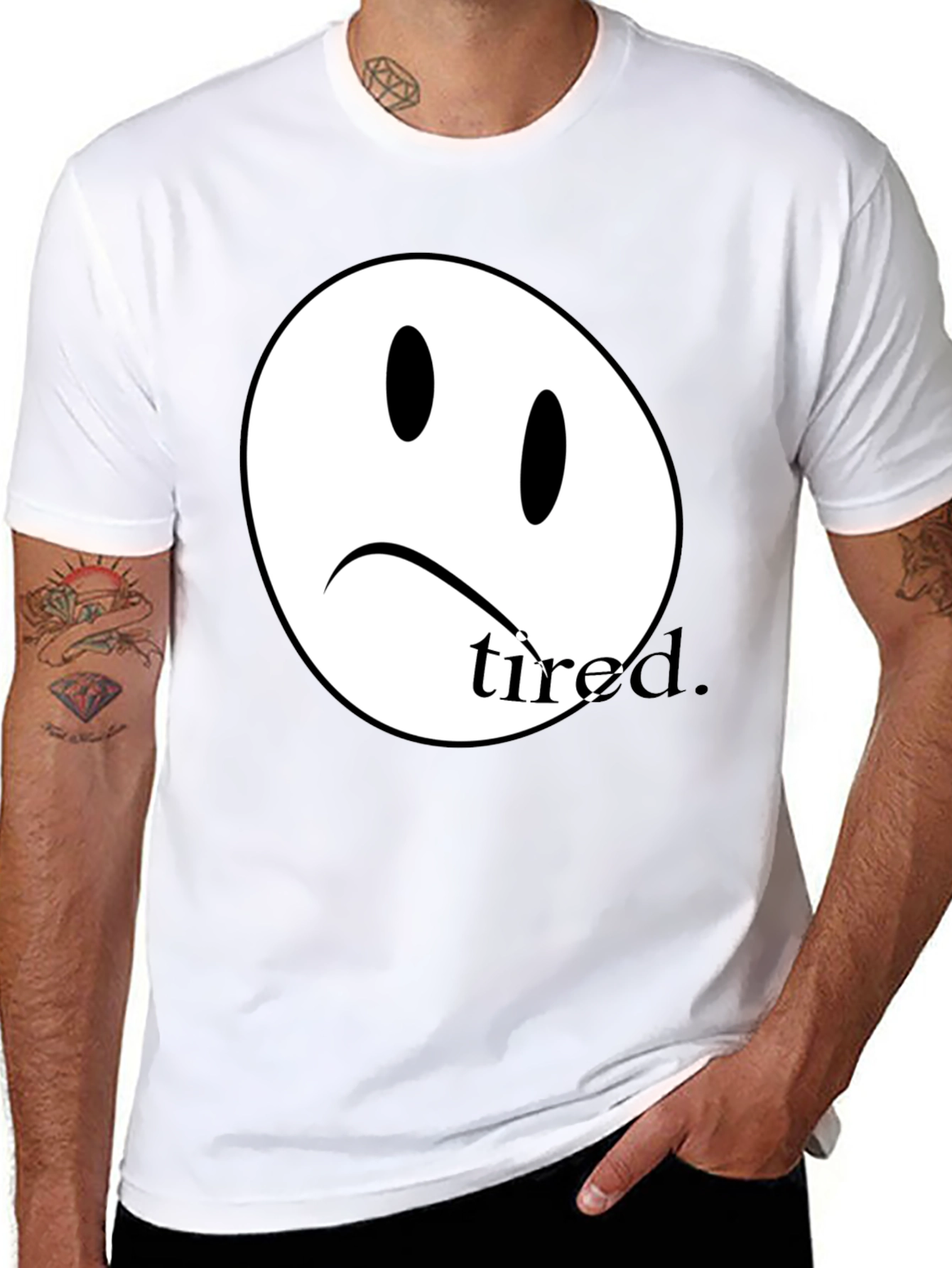 Sad Face Tired T-Shirt - Unisex Cotton Tee
