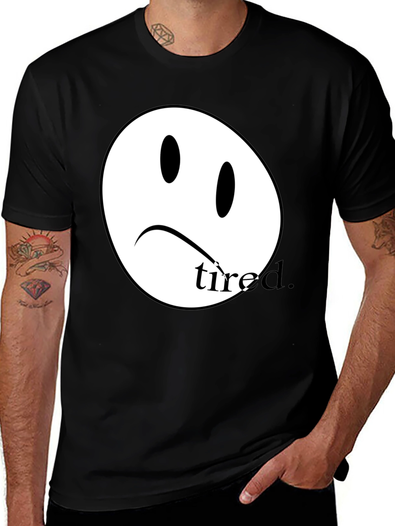 Sad Face Tired T-Shirt - Unisex Cotton Tee