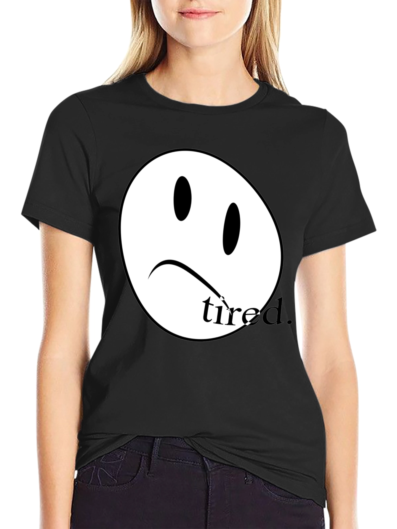 Sad Face Tired T-Shirt - Unisex Cotton Tee