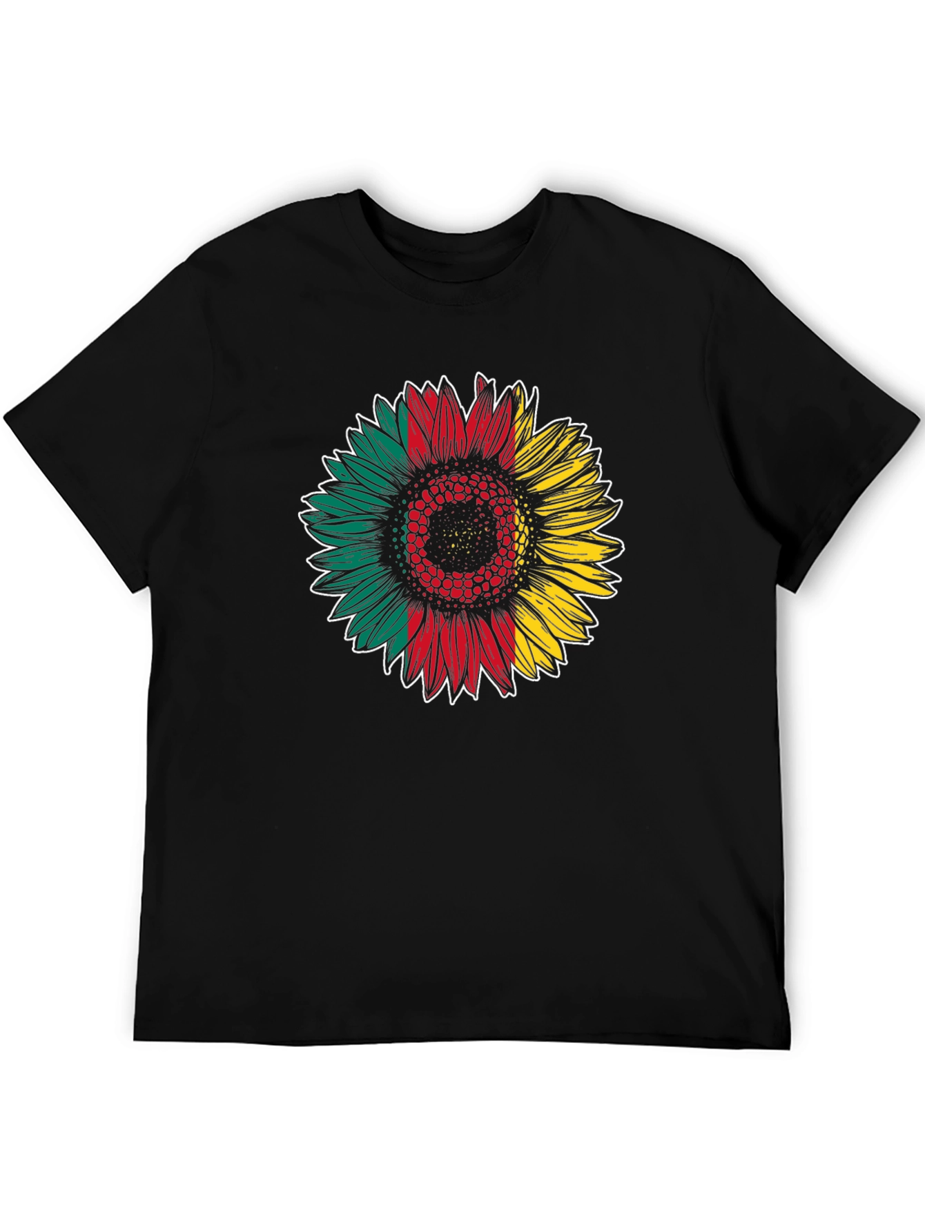 Rasta Sunflower Graphic Tee - Black Cotton Blend Shirt