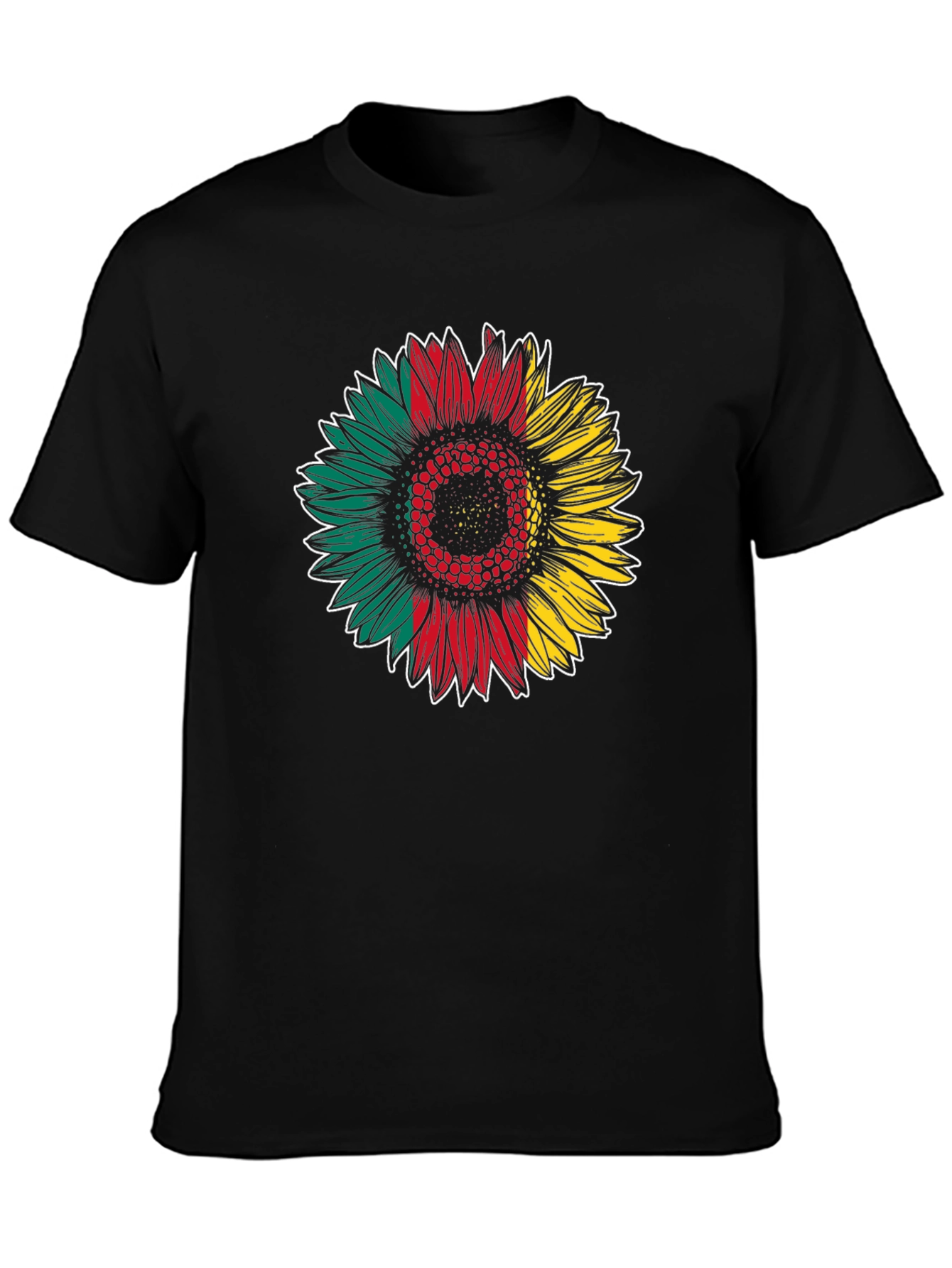 Rasta Sunflower Graphic Tee - Black Cotton Blend Shirt