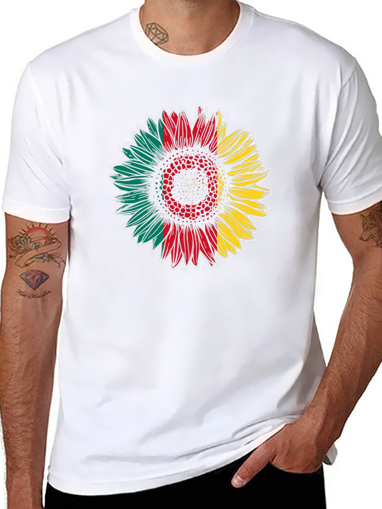Rasta Sunflower Graphic Tee - Black Cotton Blend Shirt