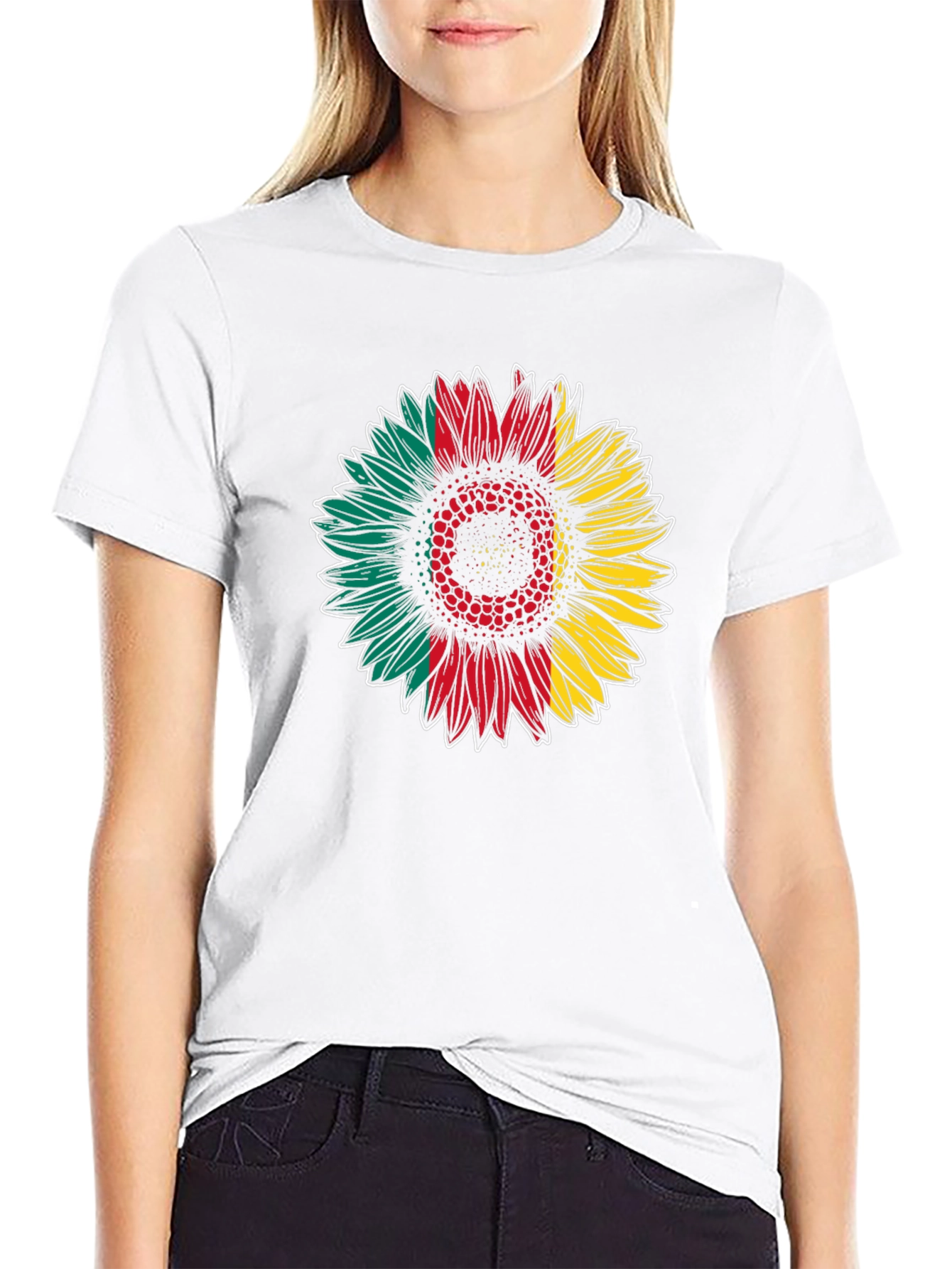 Rasta Sunflower Graphic Tee - Black Cotton Blend Shirt