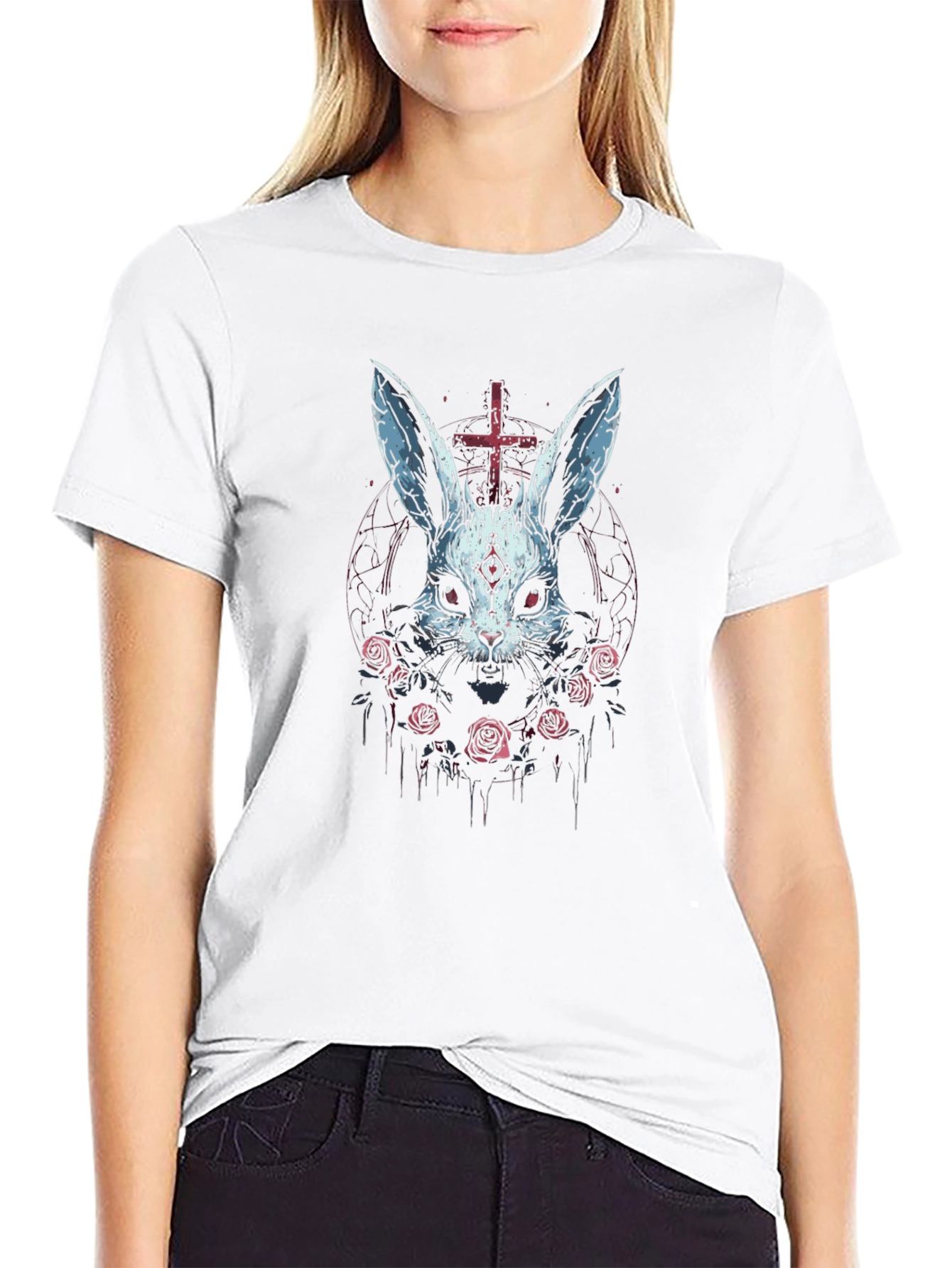 Dark Bunny T-Shirt - Inverted Cross & Roses