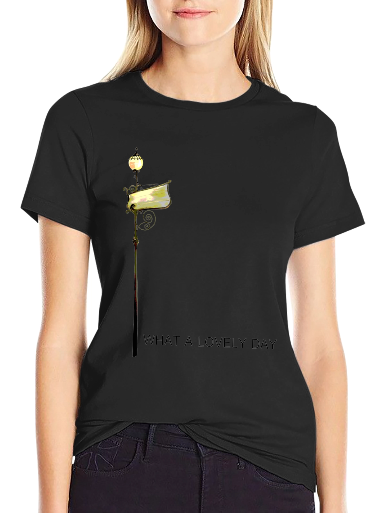 Unique Lamp Post Graphic Black T-Shirt
