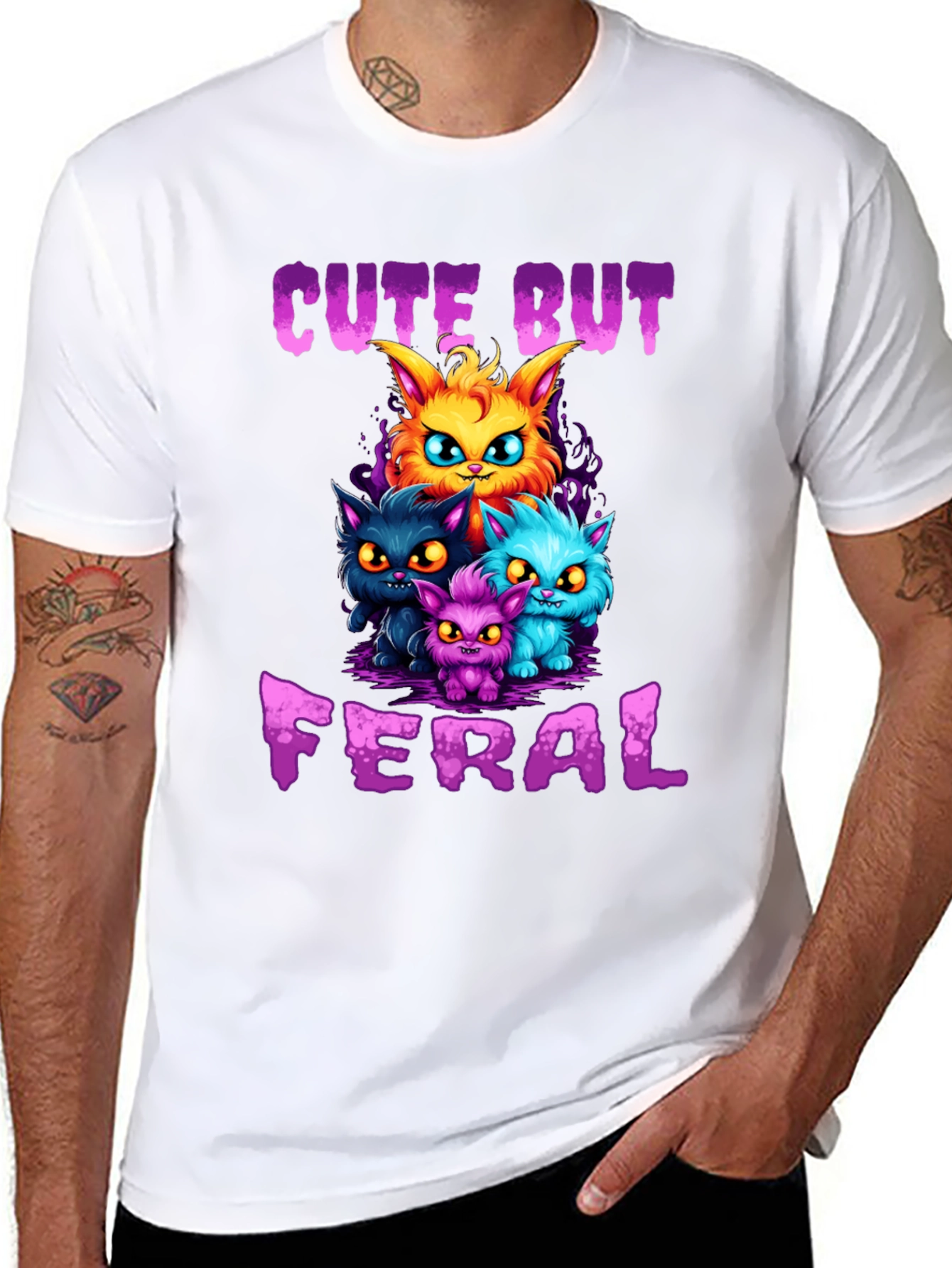 Cute But Feral Cartoon Cat T-Shirt