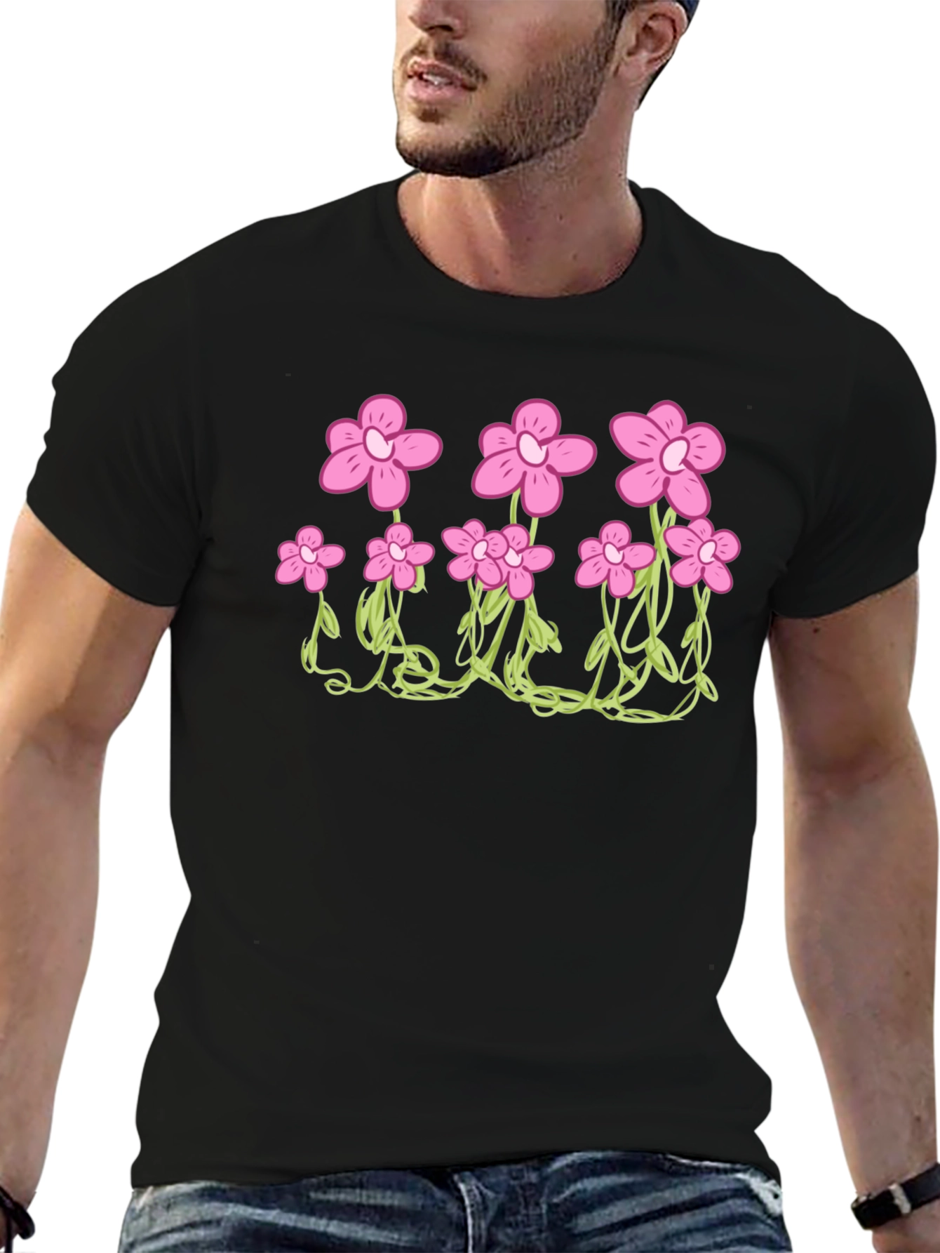 Floral Graphic Print Black T-Shirt