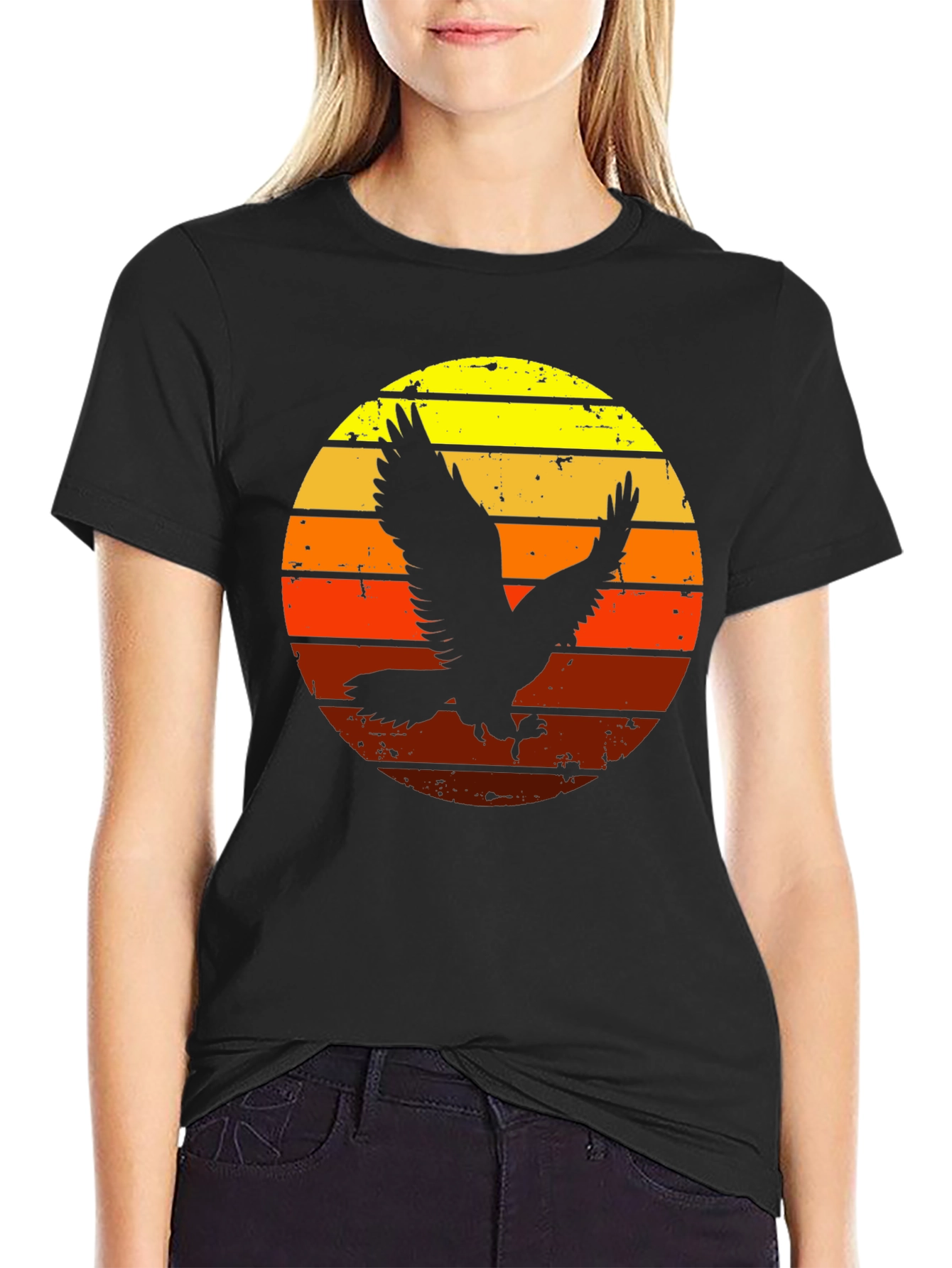 Retro Eagle Sunset Graphic Tee - Mens Black T-Shirt