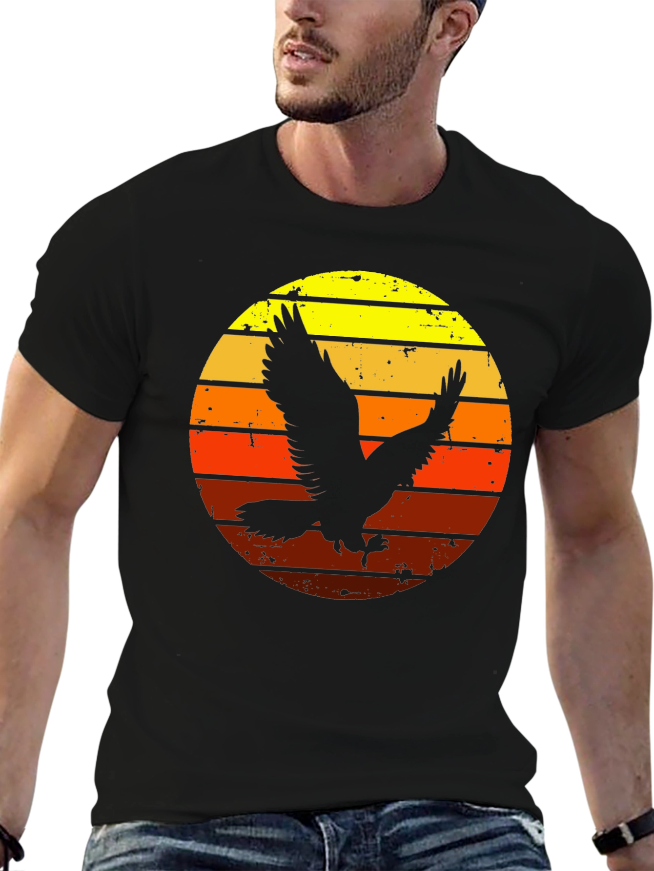 Retro Eagle Sunset Graphic Tee - Mens Black T-Shirt