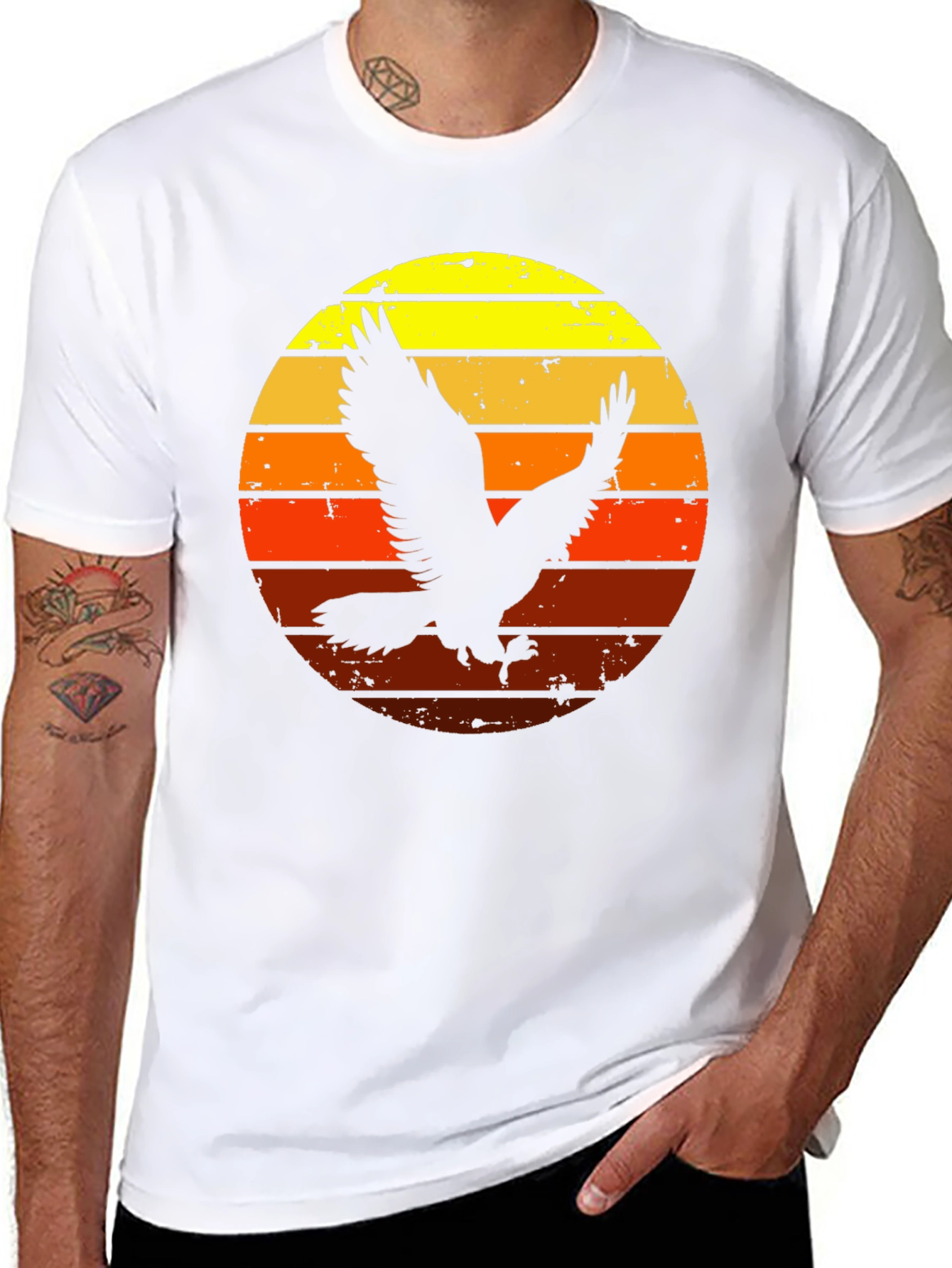 Retro Eagle Sunset Graphic Tee - Mens Black T-Shirt