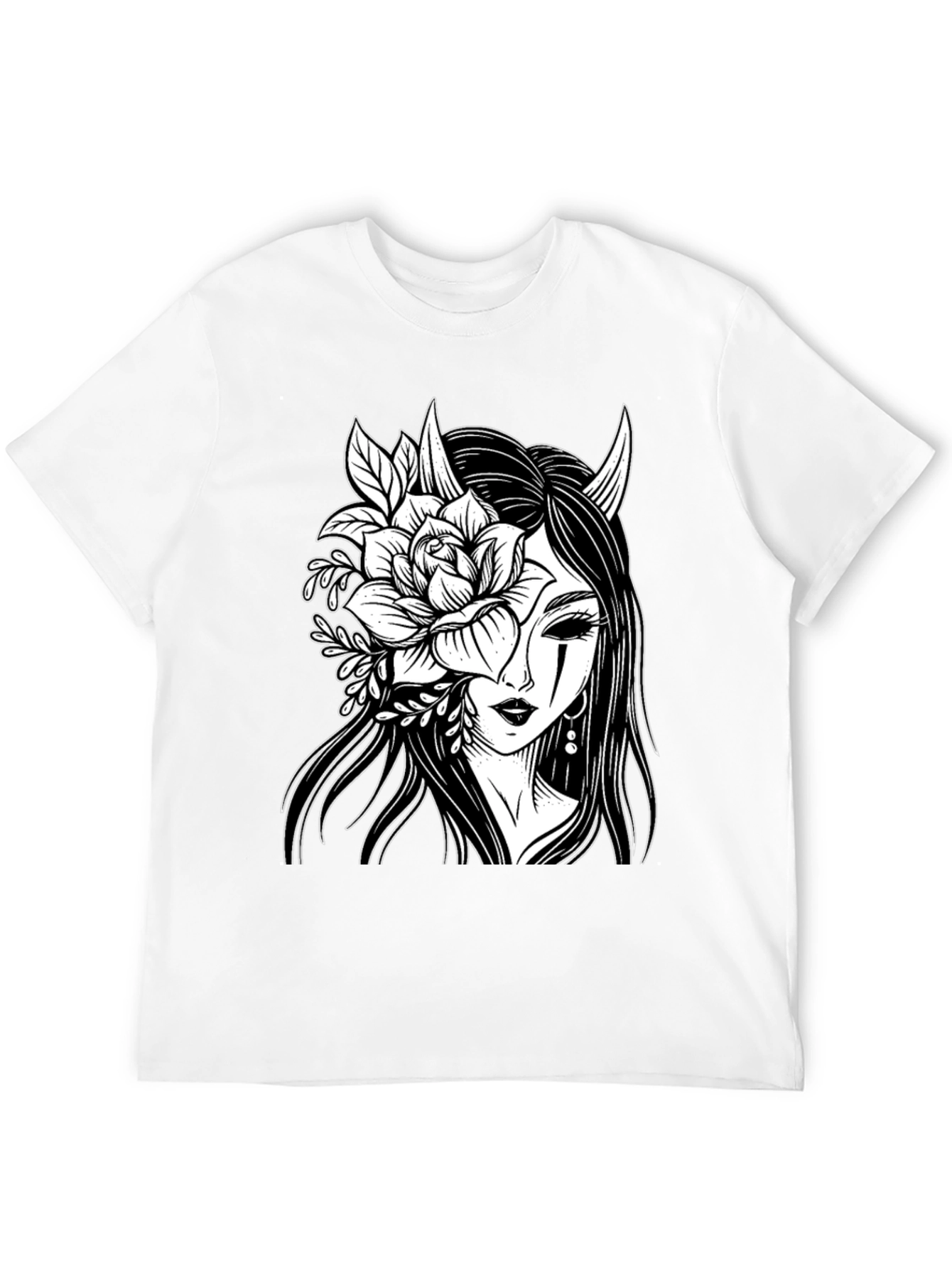 Floral Demon Graphic T-Shirt - Black