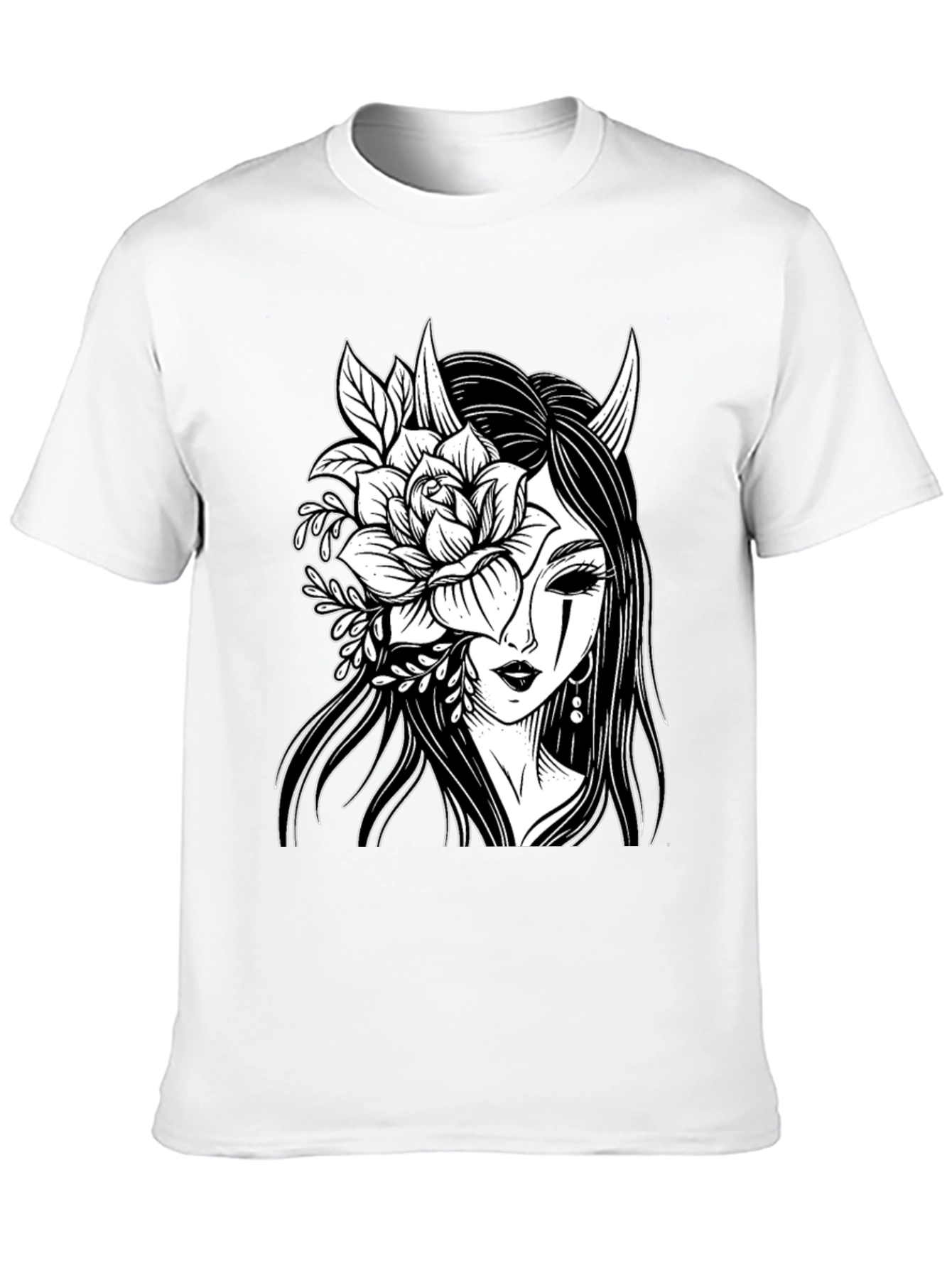 Floral Demon Graphic T-Shirt - Black