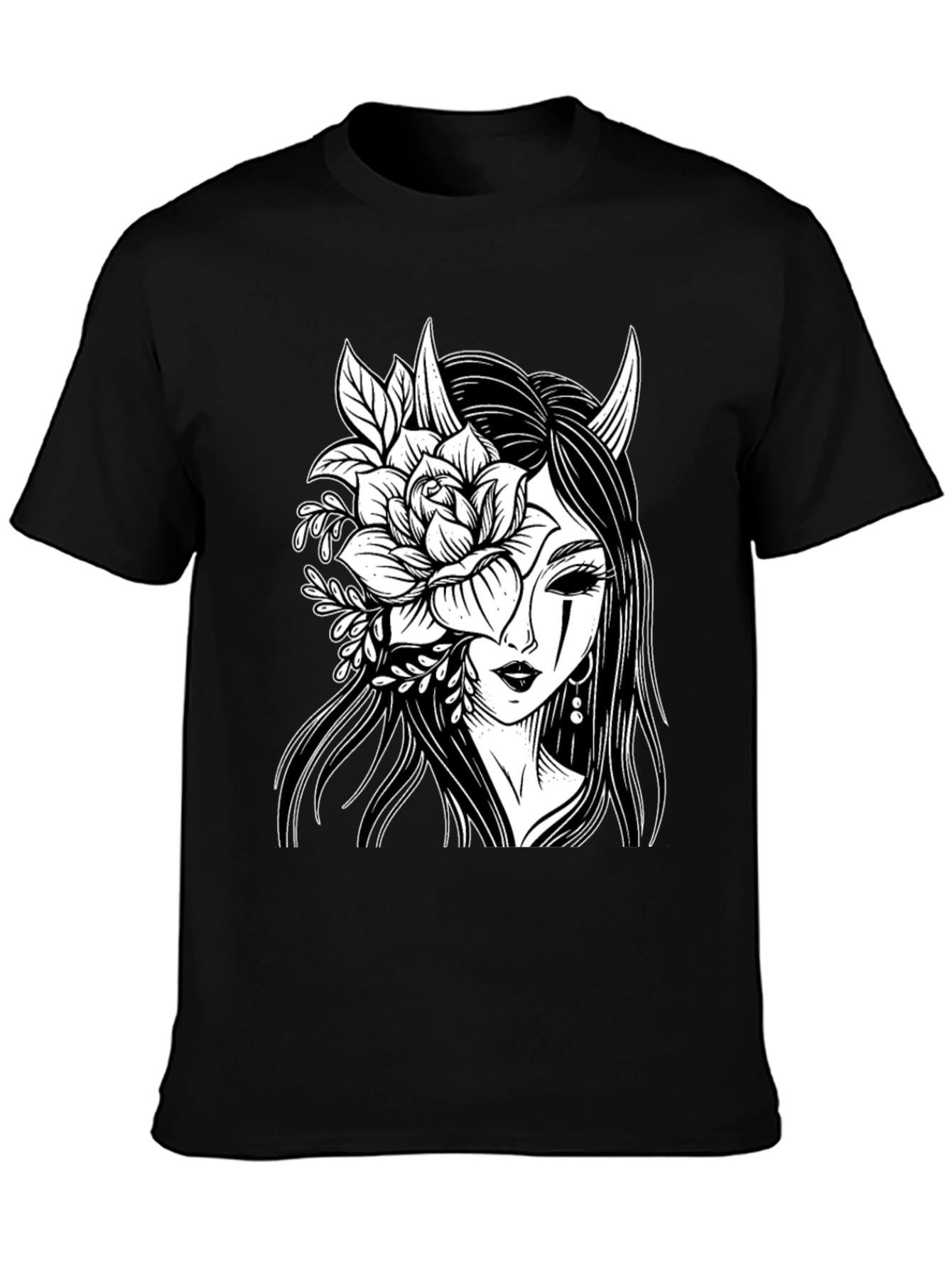Floral Demon Graphic T-Shirt - Black