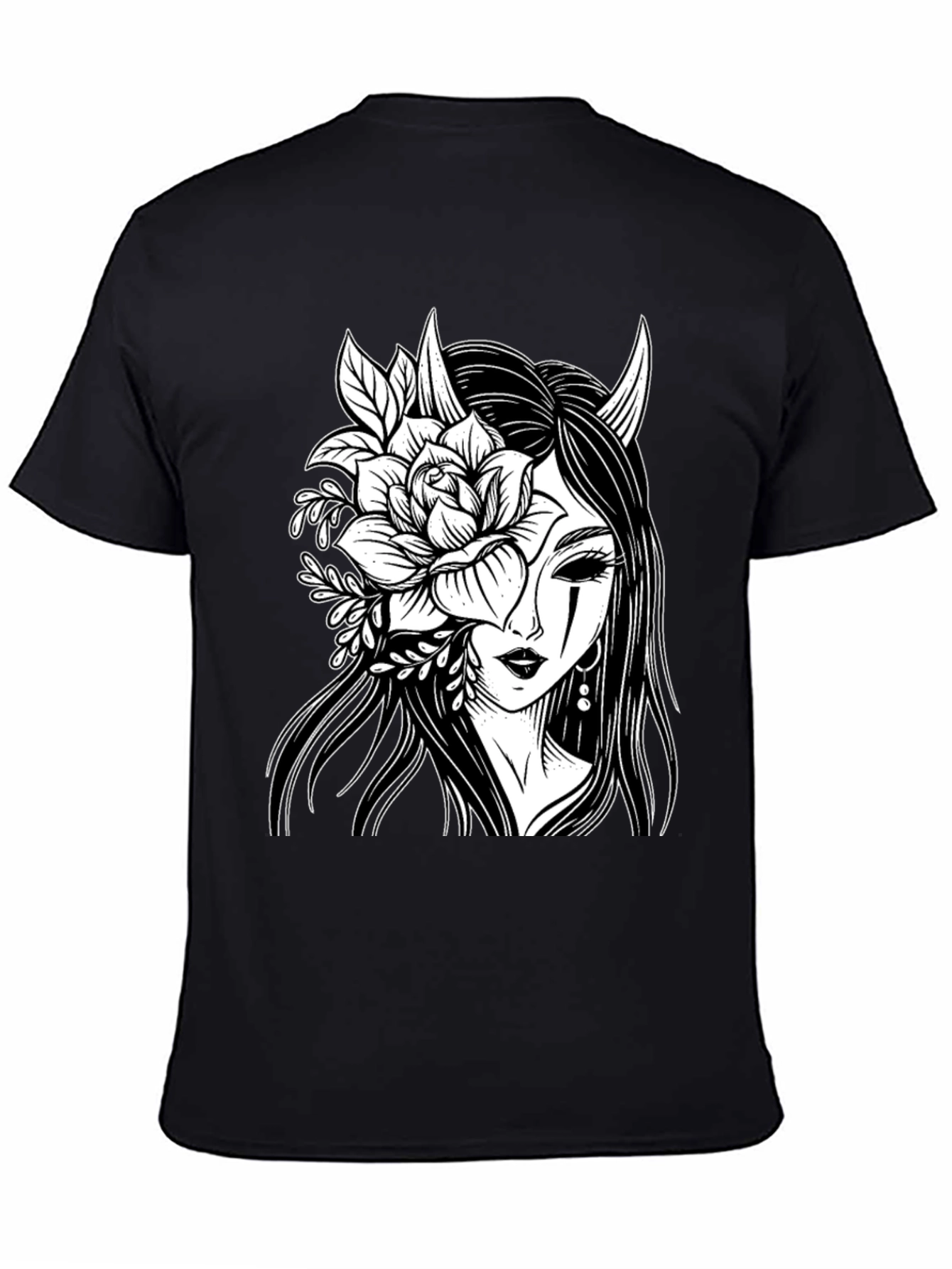Floral Demon Graphic T-Shirt - Black