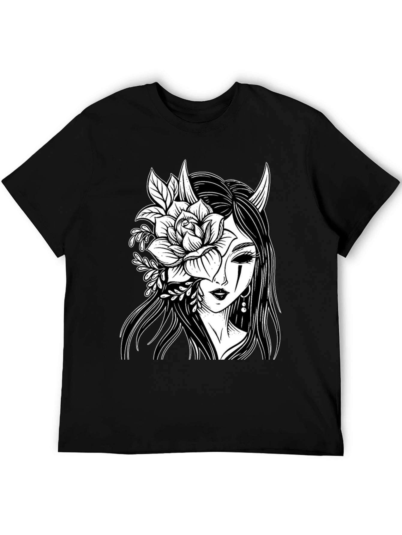 Floral Demon Graphic T-Shirt - Black