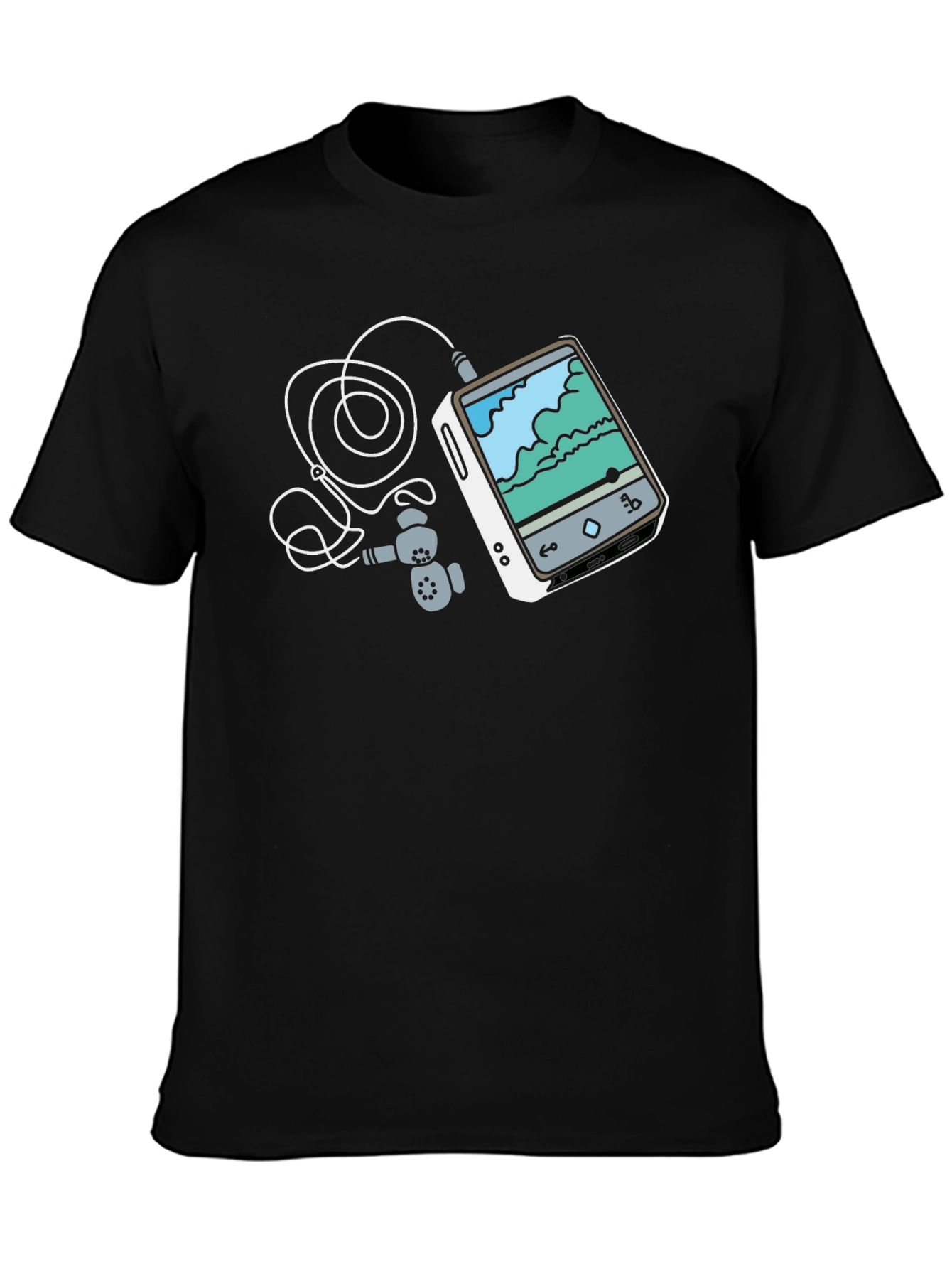 Retro Media Player Graphic Tee - Black Cotton T-Shirt