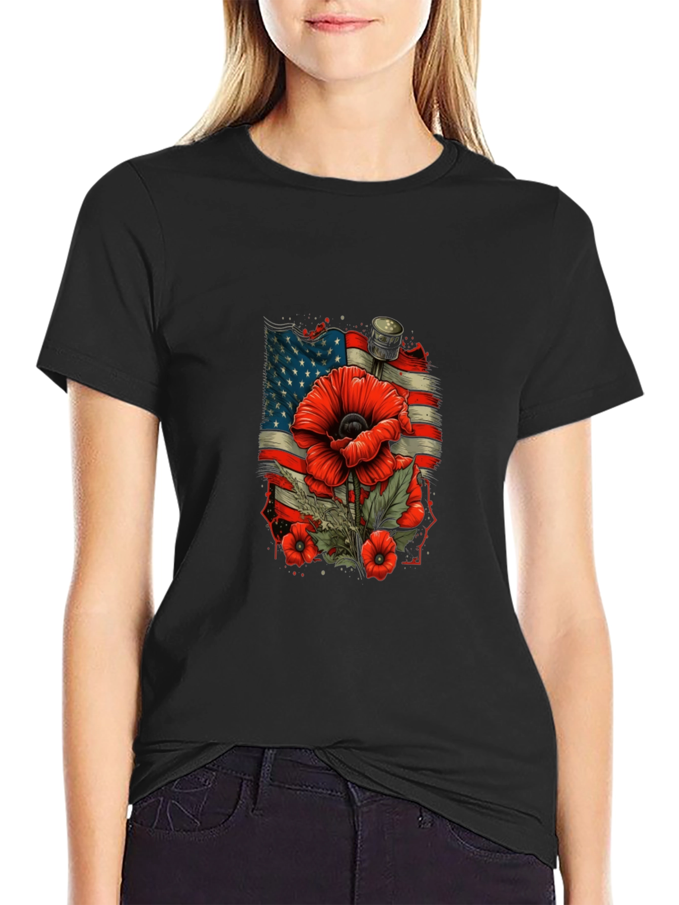 Patriotic Poppy T-Shirt - American Flag Remembrance