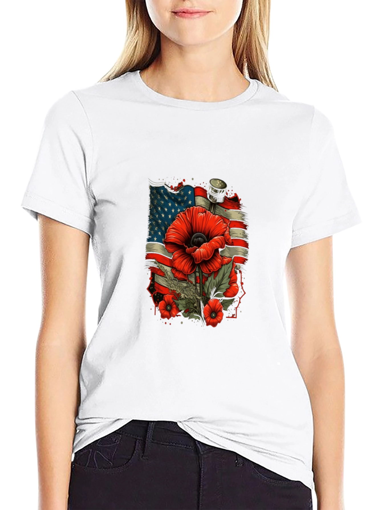 Patriotic Poppy T-Shirt - American Flag Remembrance