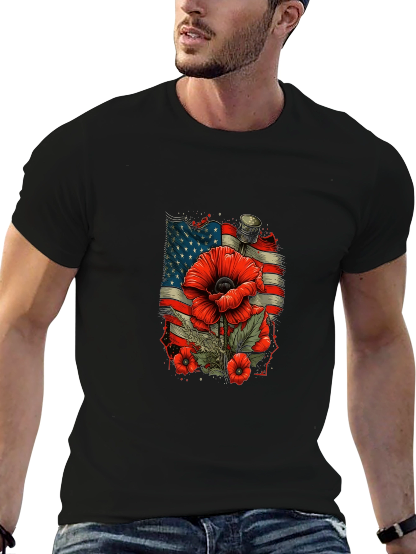 Patriotic Poppy T-Shirt - American Flag Remembrance