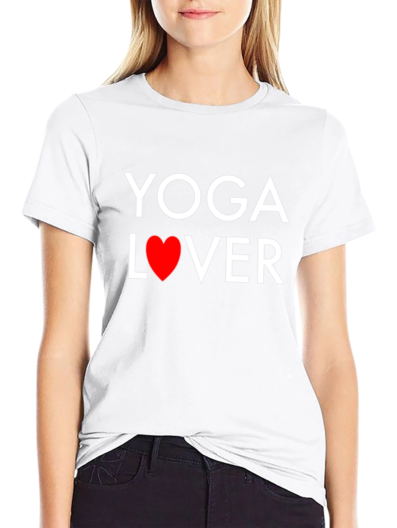Yoga Lover Black T-Shirt with Heart Graphic