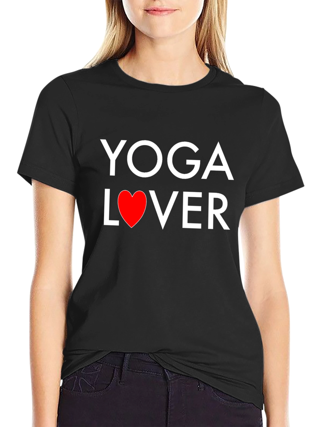 Yoga Lover Black T-Shirt with Heart Graphic