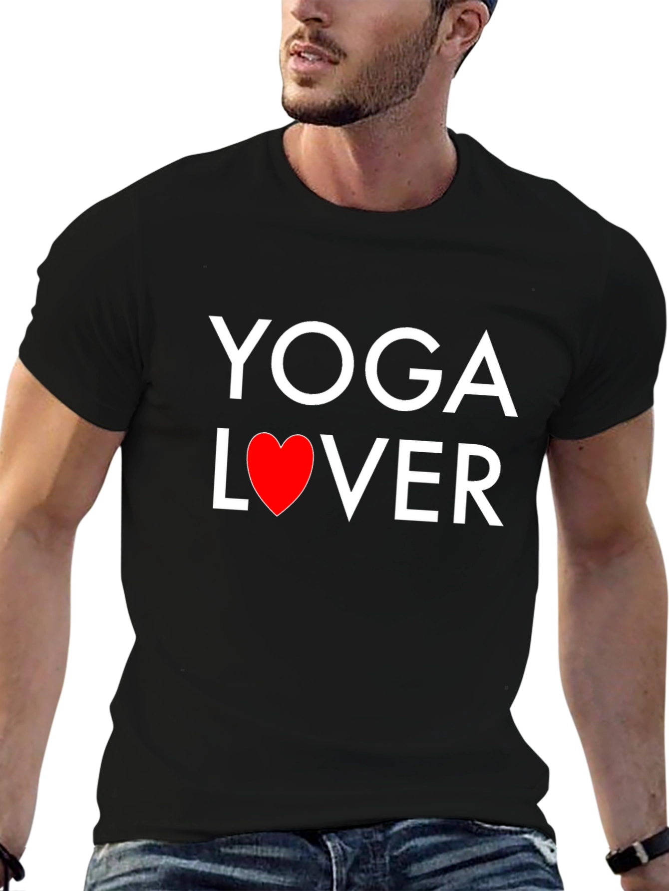Yoga Lover Black T-Shirt with Heart Graphic