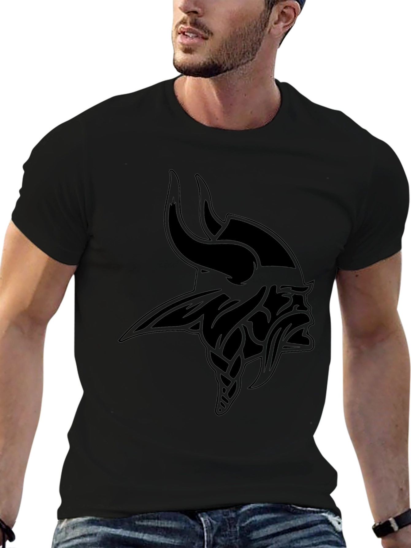 Vikings Graphic T-Shirt - Black Crew Neck