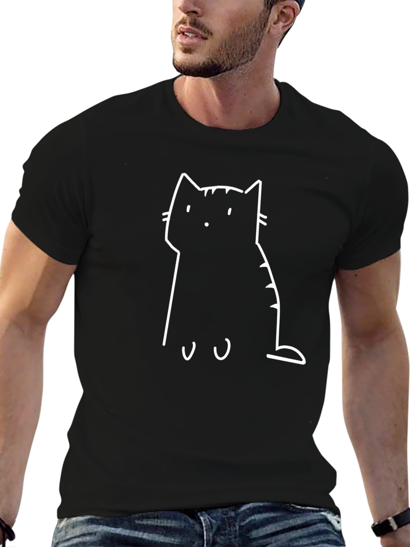 Black T-Shirt with Cat Outline Design