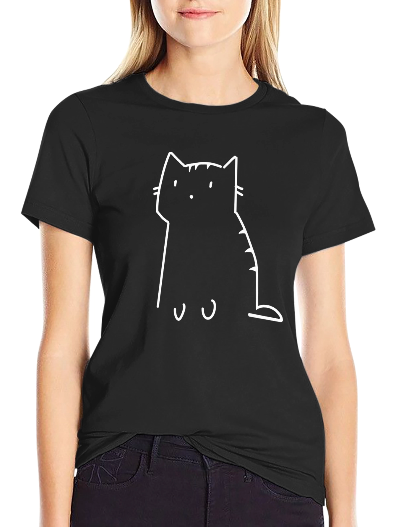 Black T-Shirt with Cat Outline Design