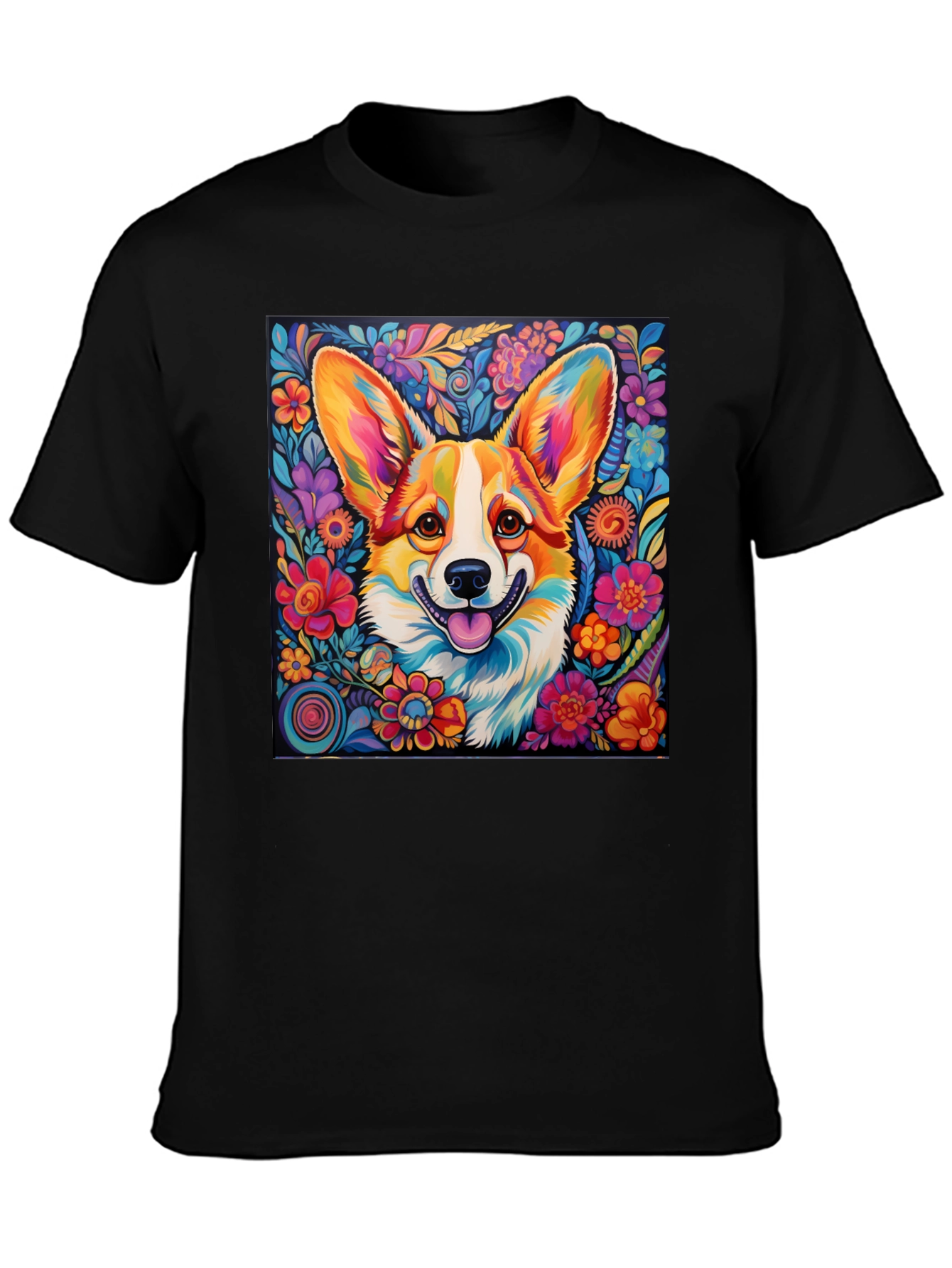Vibrant Corgi Floral T-Shirt