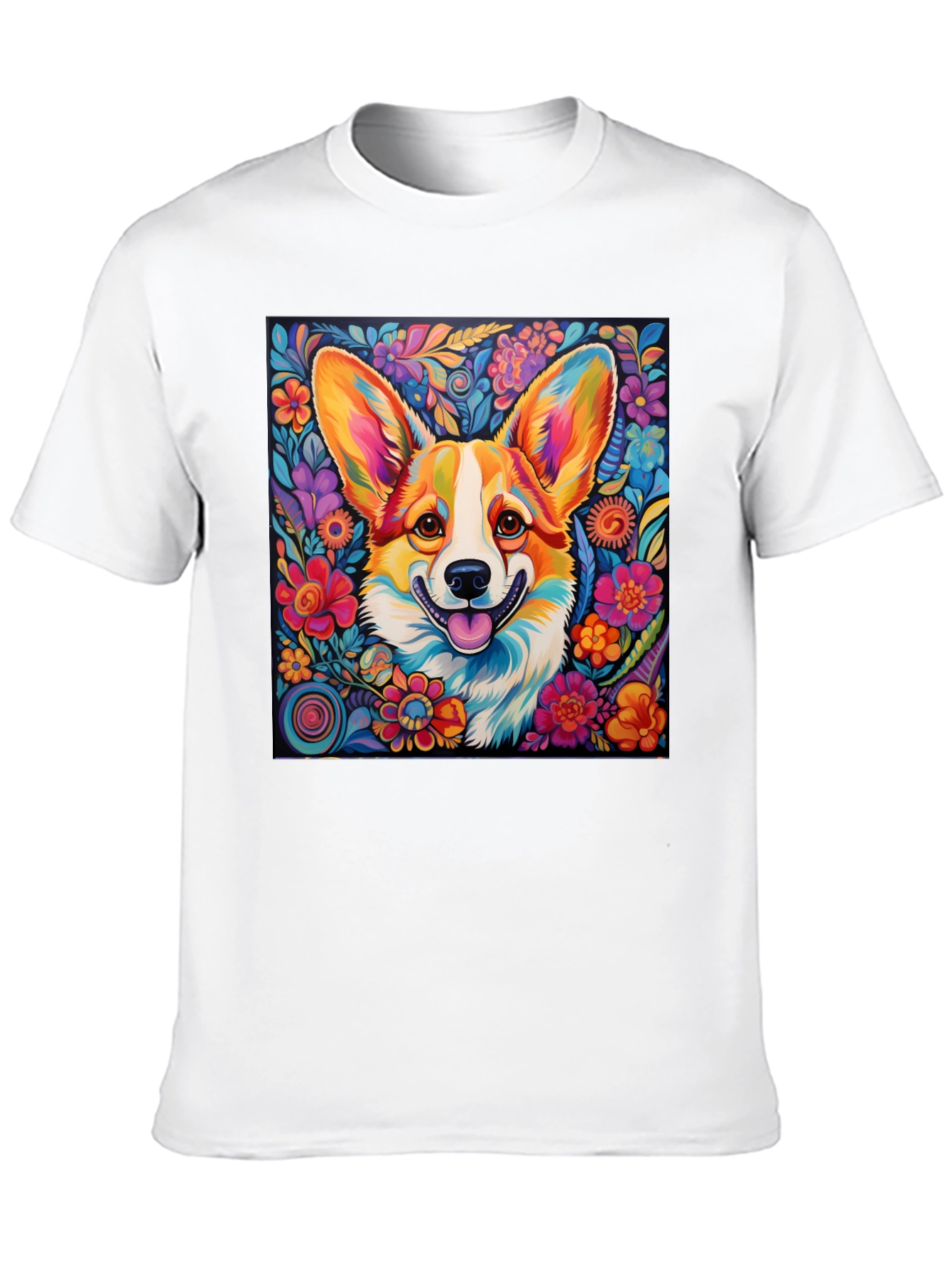 Vibrant Corgi Floral T-Shirt