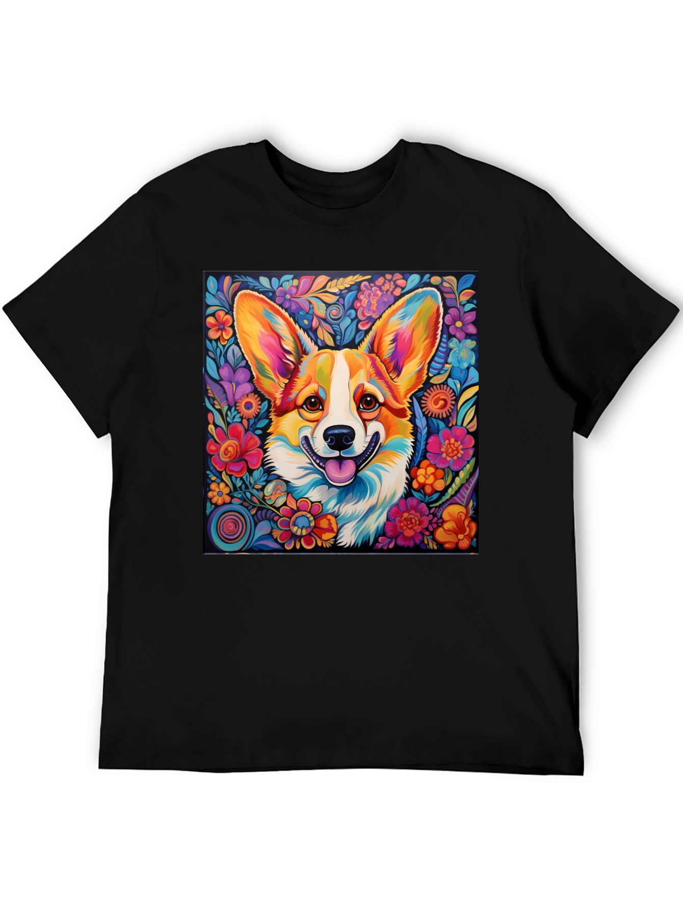 Vibrant Corgi Floral T-Shirt