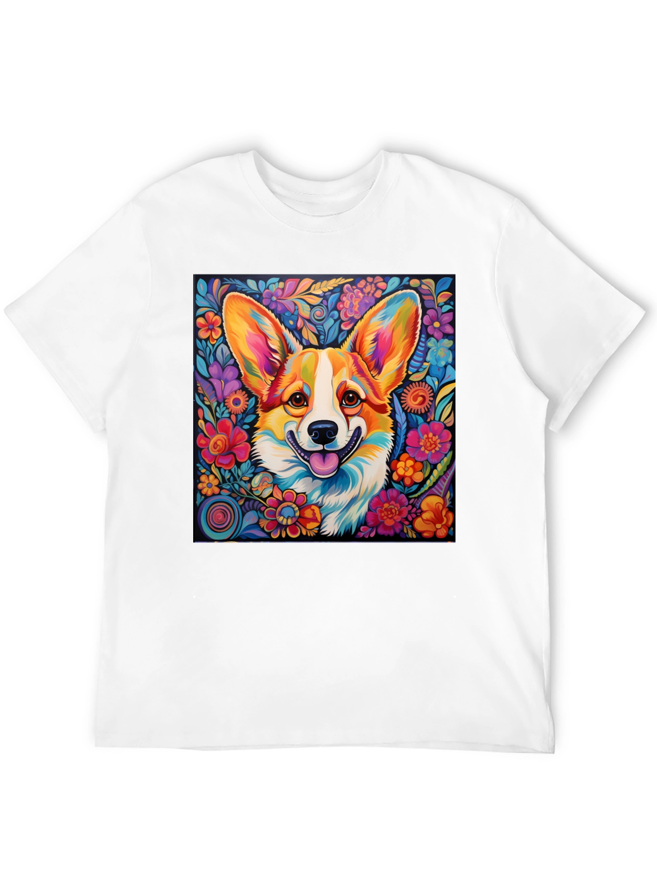 Vibrant Corgi Floral T-Shirt